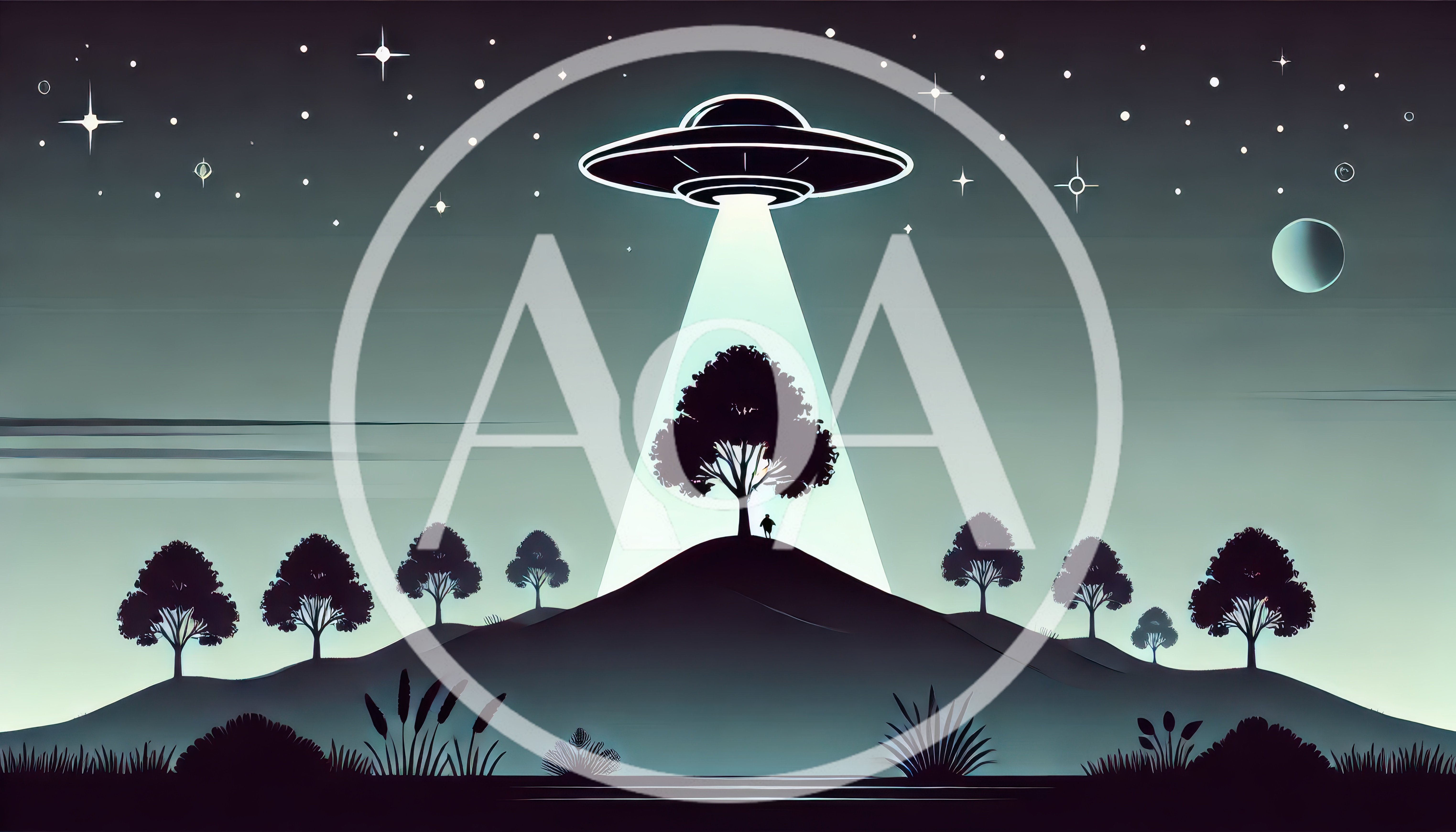 UFO Abducting A Tree On A Hillside At Night