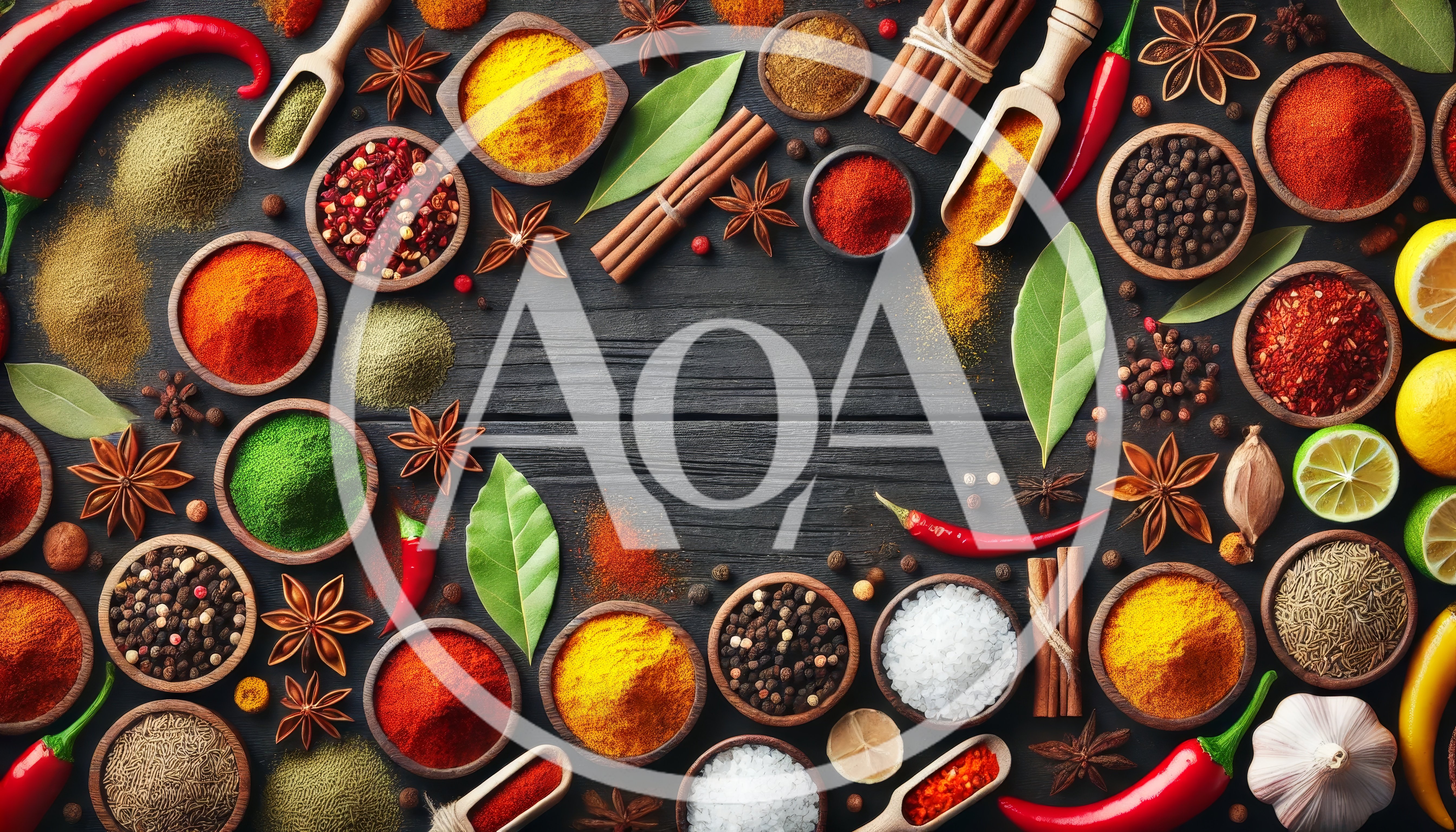 Assorted Spices and Herbs on Dark Wooden Background