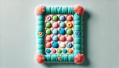 Textured Teal Frame With Colorful Fabric Squares