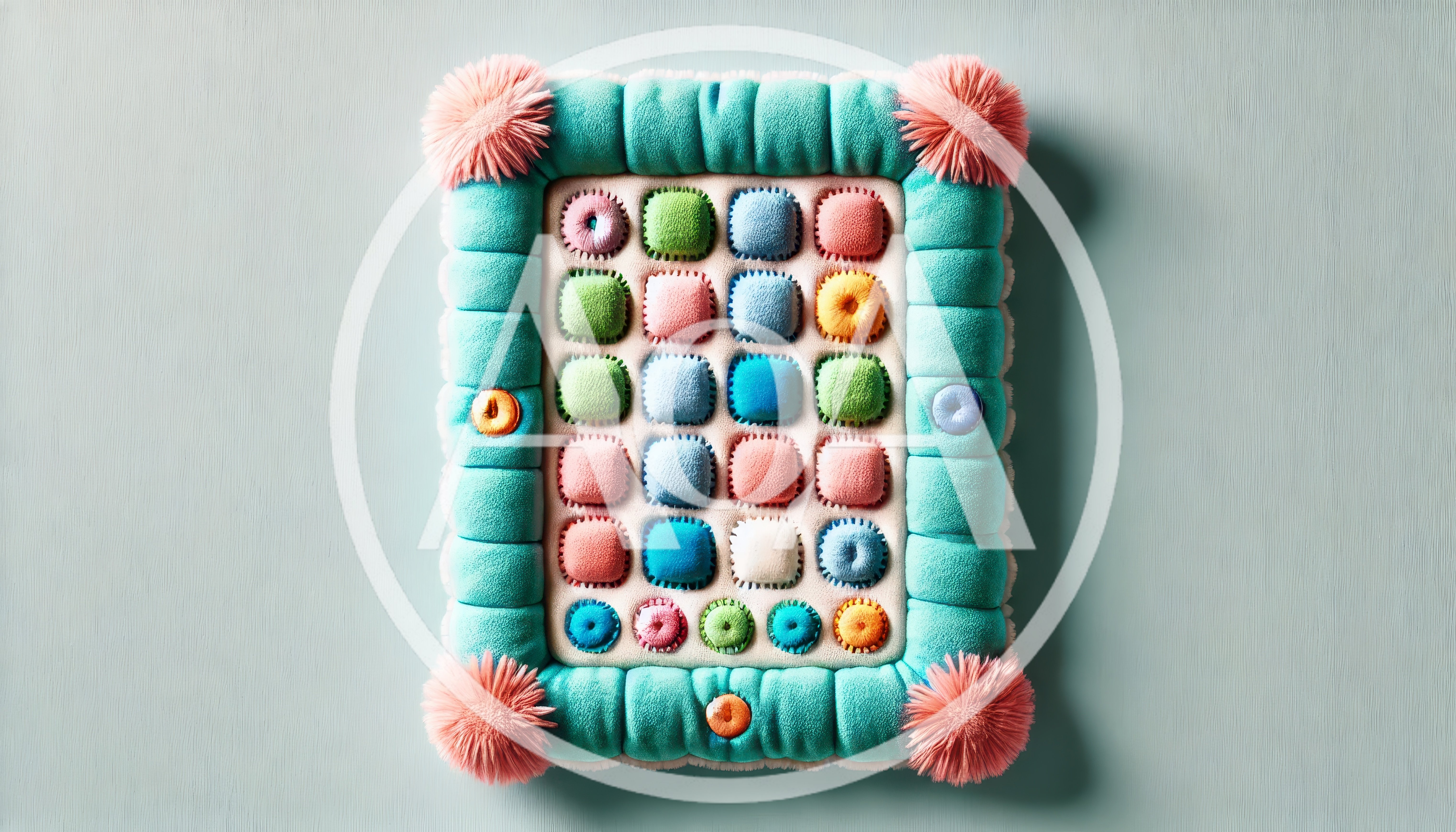 Textured Teal Frame With Colorful Fabric Squares