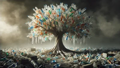 Surreal Tree Made Of Plastic Bottles In Landfill