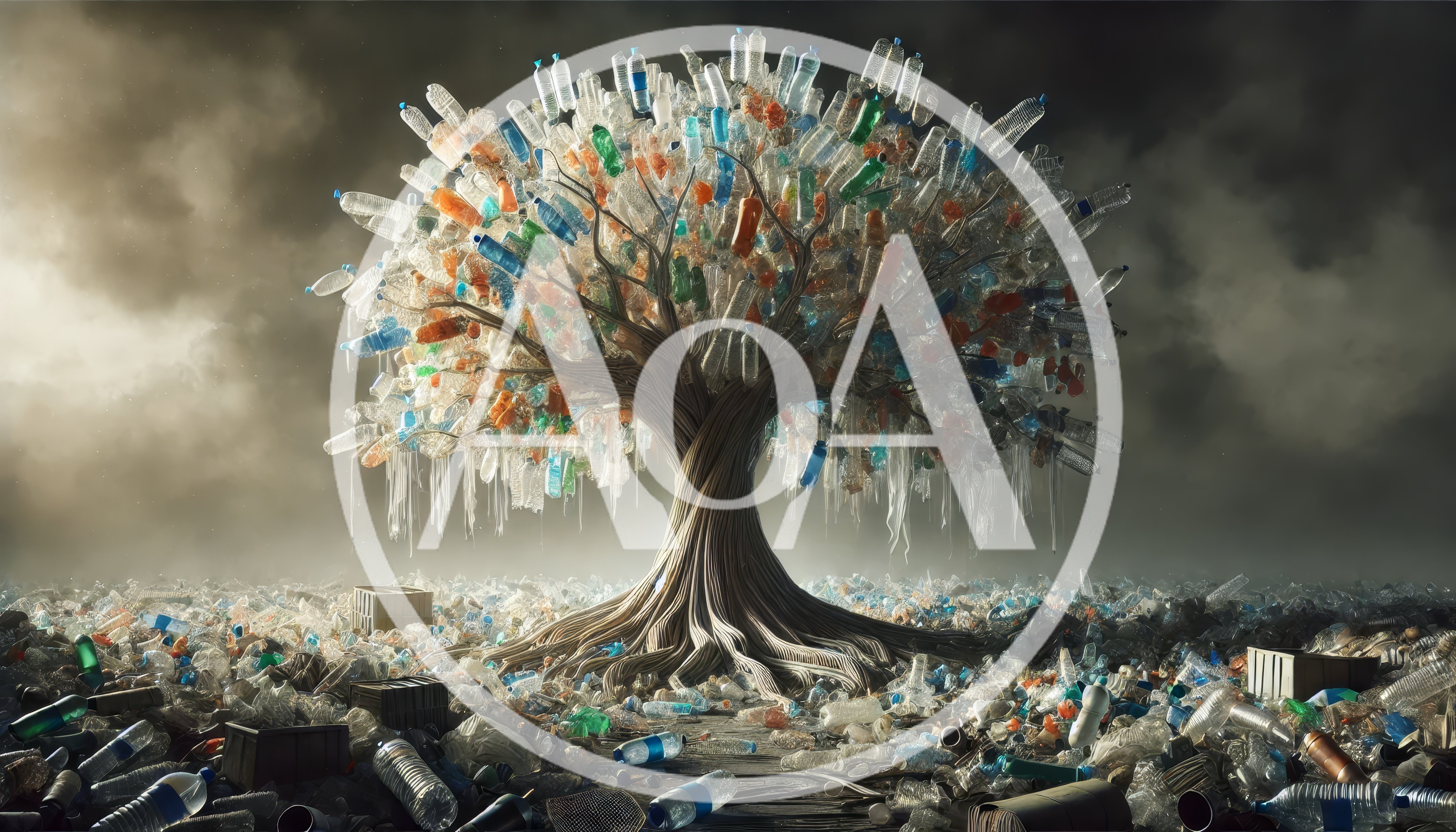 Surreal Tree Made Of Plastic Bottles In Landfill