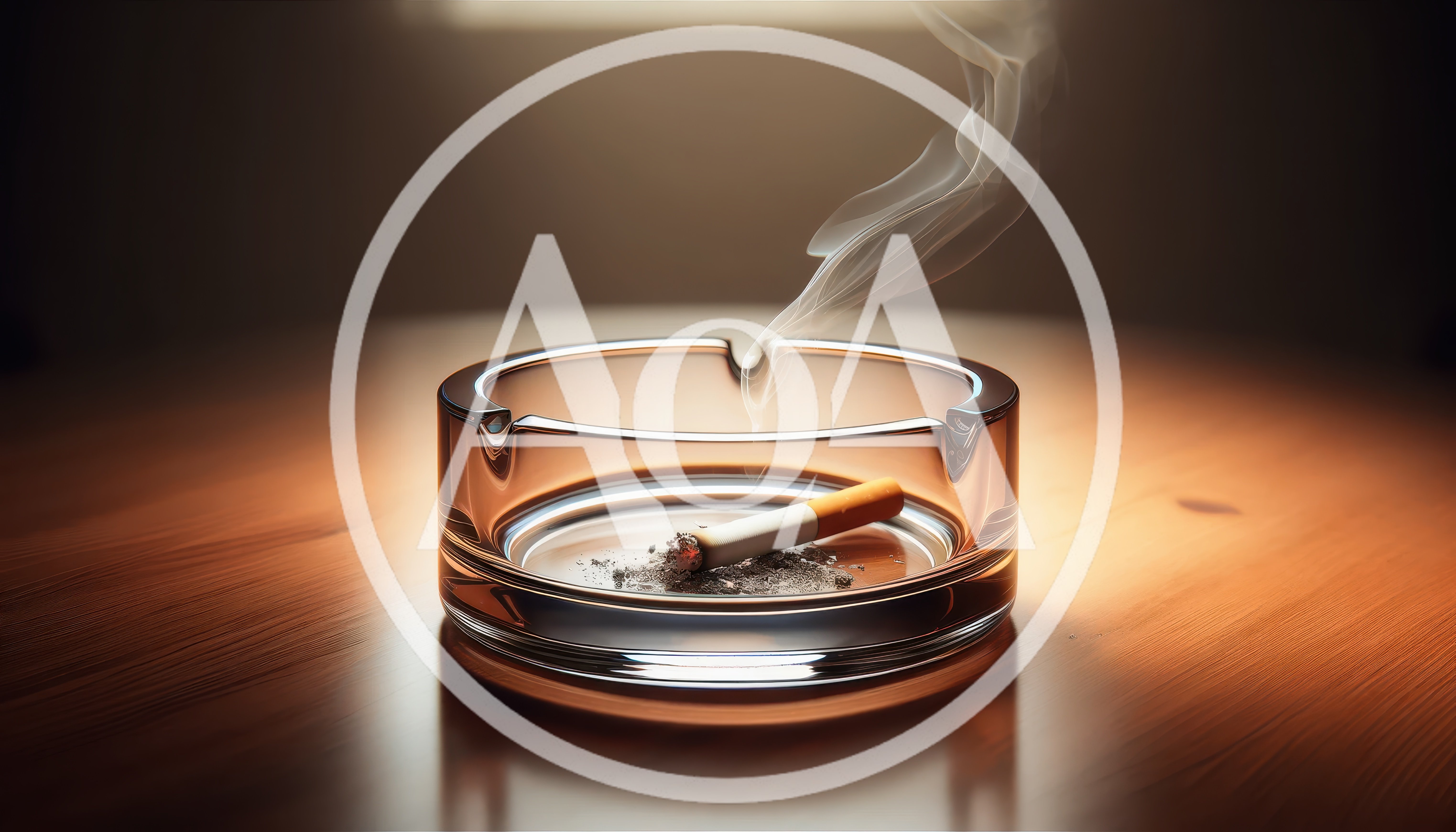 Lit Cigarette Resting In A Glass Ashtray