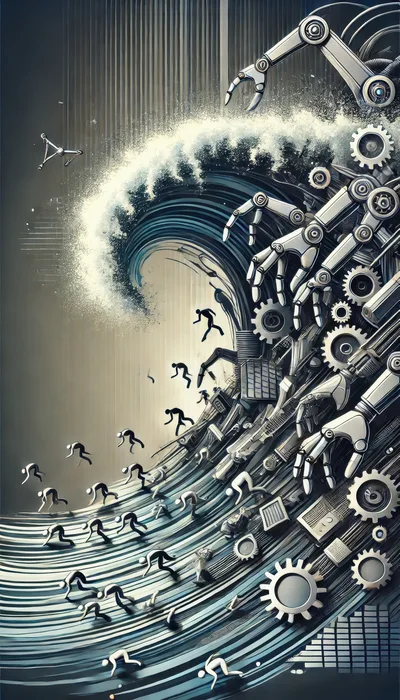 Surreal Digital Wave Of Robotic Hands And Gears