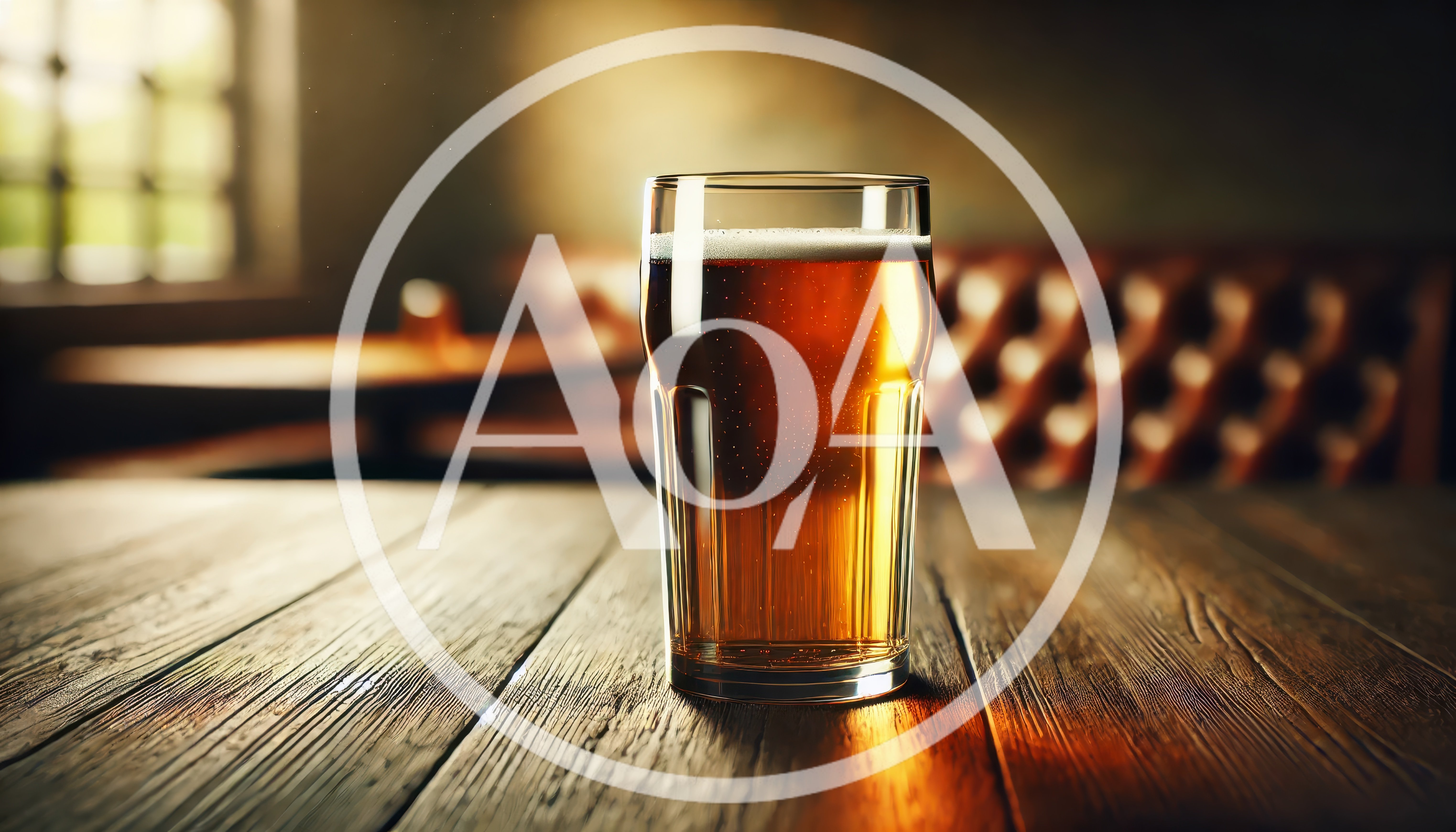 Pint Of Amber Beer On A Wooden Pub Table