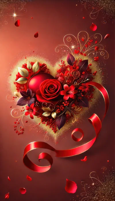 Heart Shaped Floral Arrangement With Red Roses And Ribbon