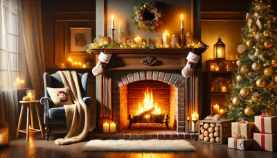 Cozy Christmas Living Room With Fireplace And Tree