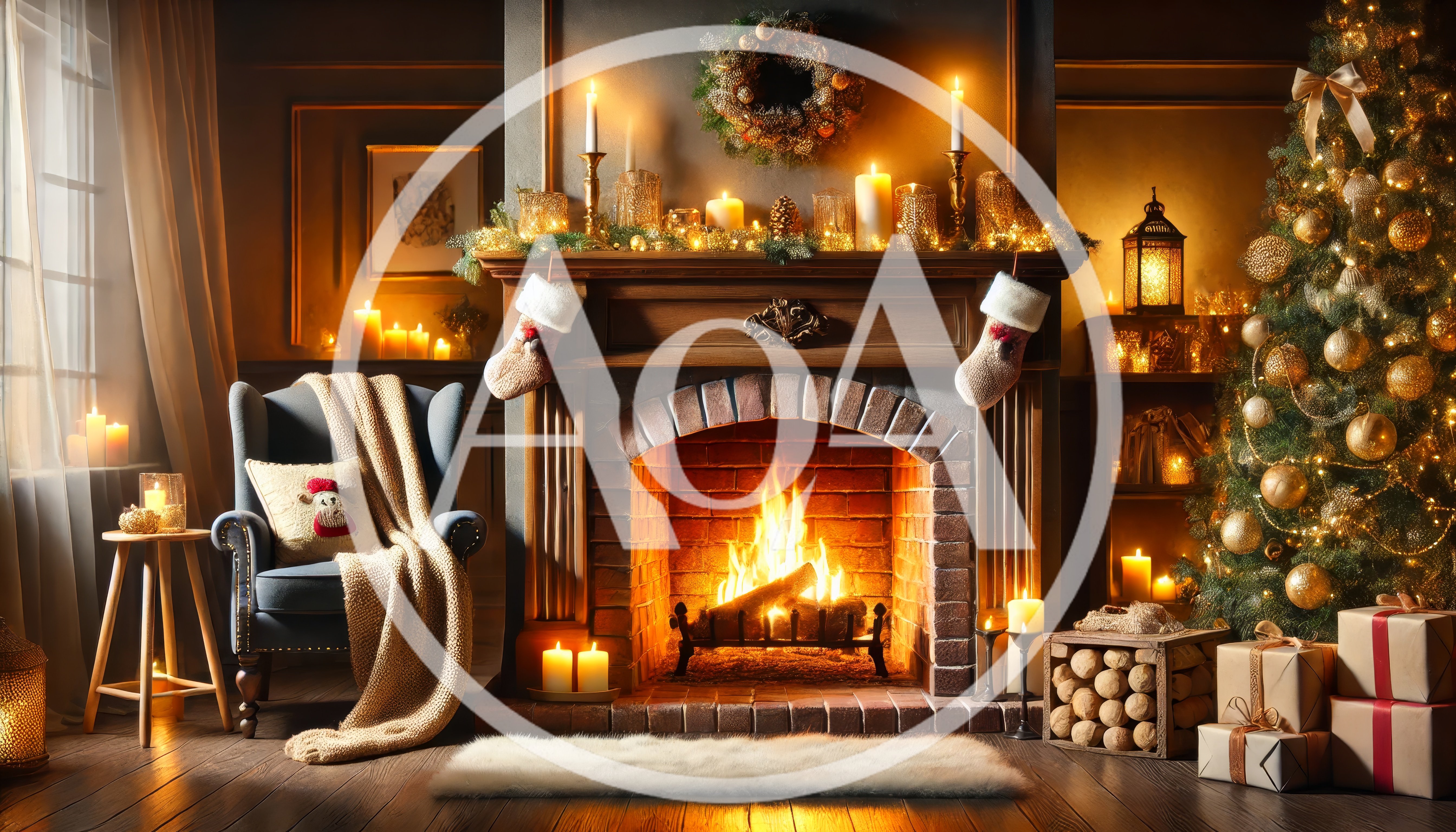 Cozy Christmas Living Room With Fireplace And Tree
