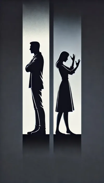 Silhouettes Of A Man And Woman In Conflict
