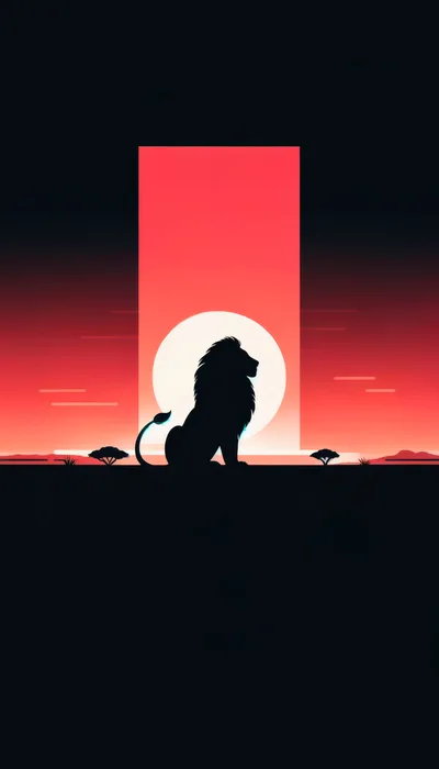 Minimalist Silhouette Of A Lion At Sunset