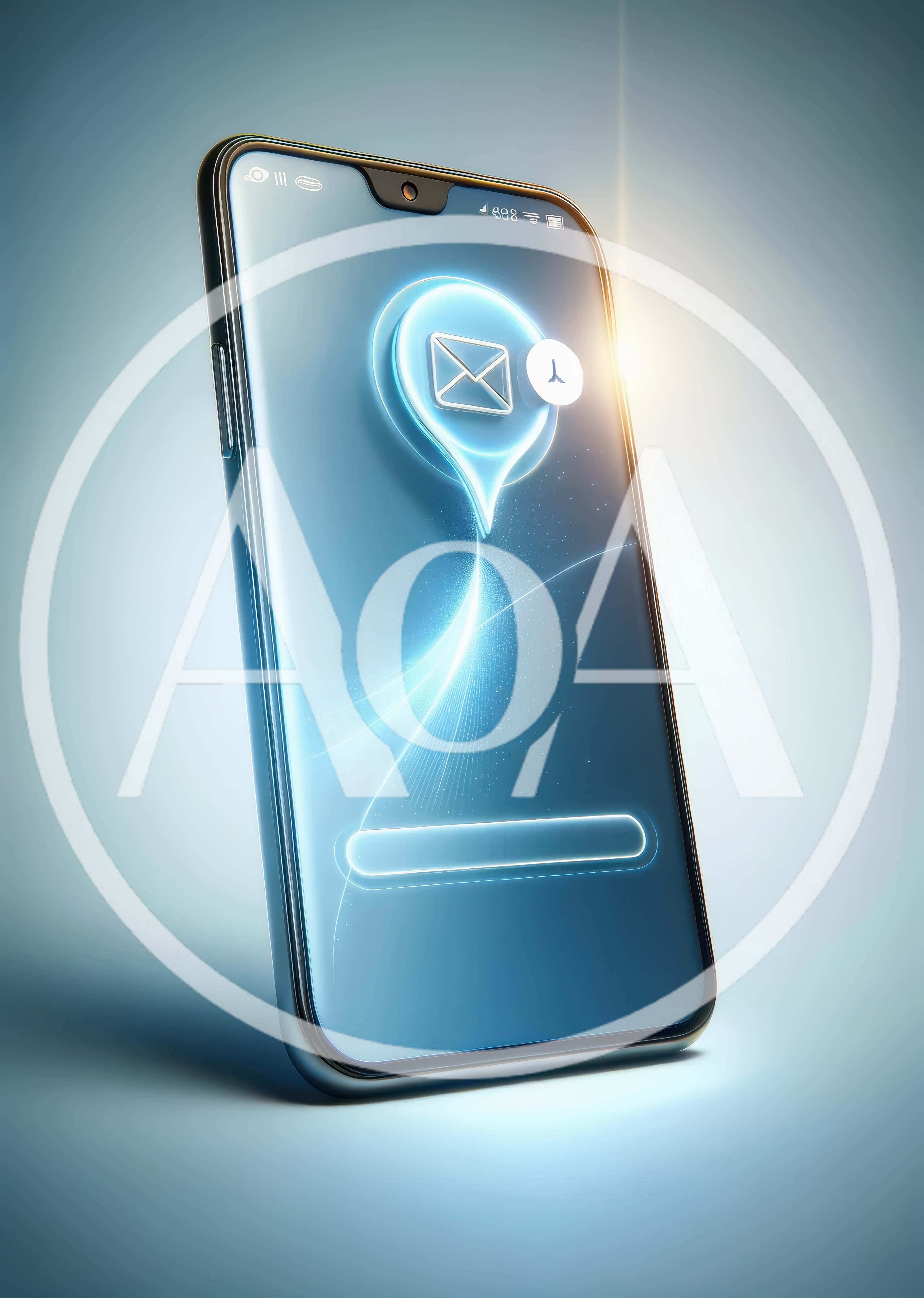 Digital Smartphone Display With Glowing Email Notification Icon