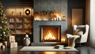 Cozy Living Room With Christmas Tree And Fireplace