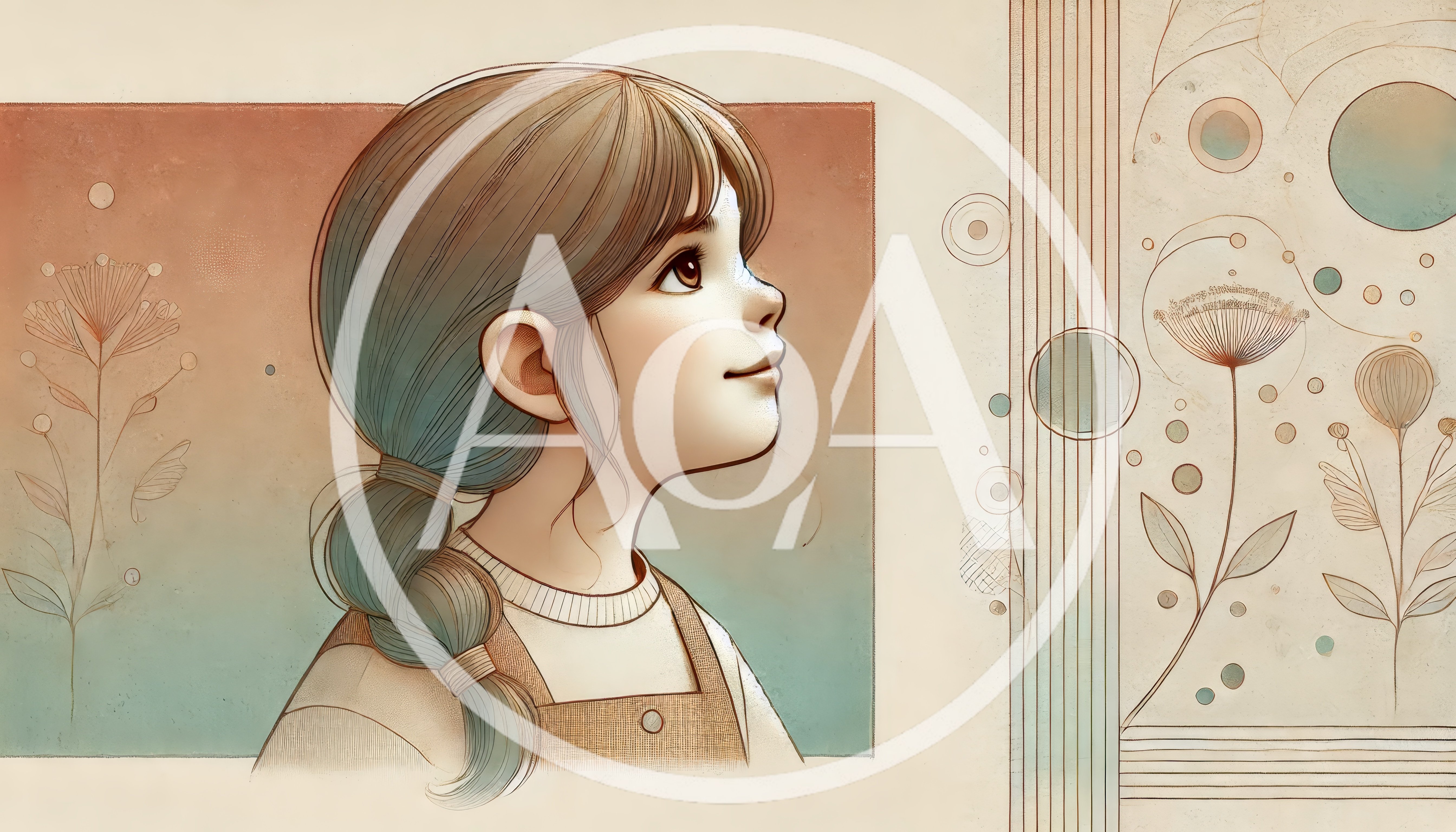 Illustration Of A Young Girl Looking Upward