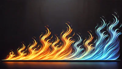 Abstract Dual Colored Fire Flames On Dark Background