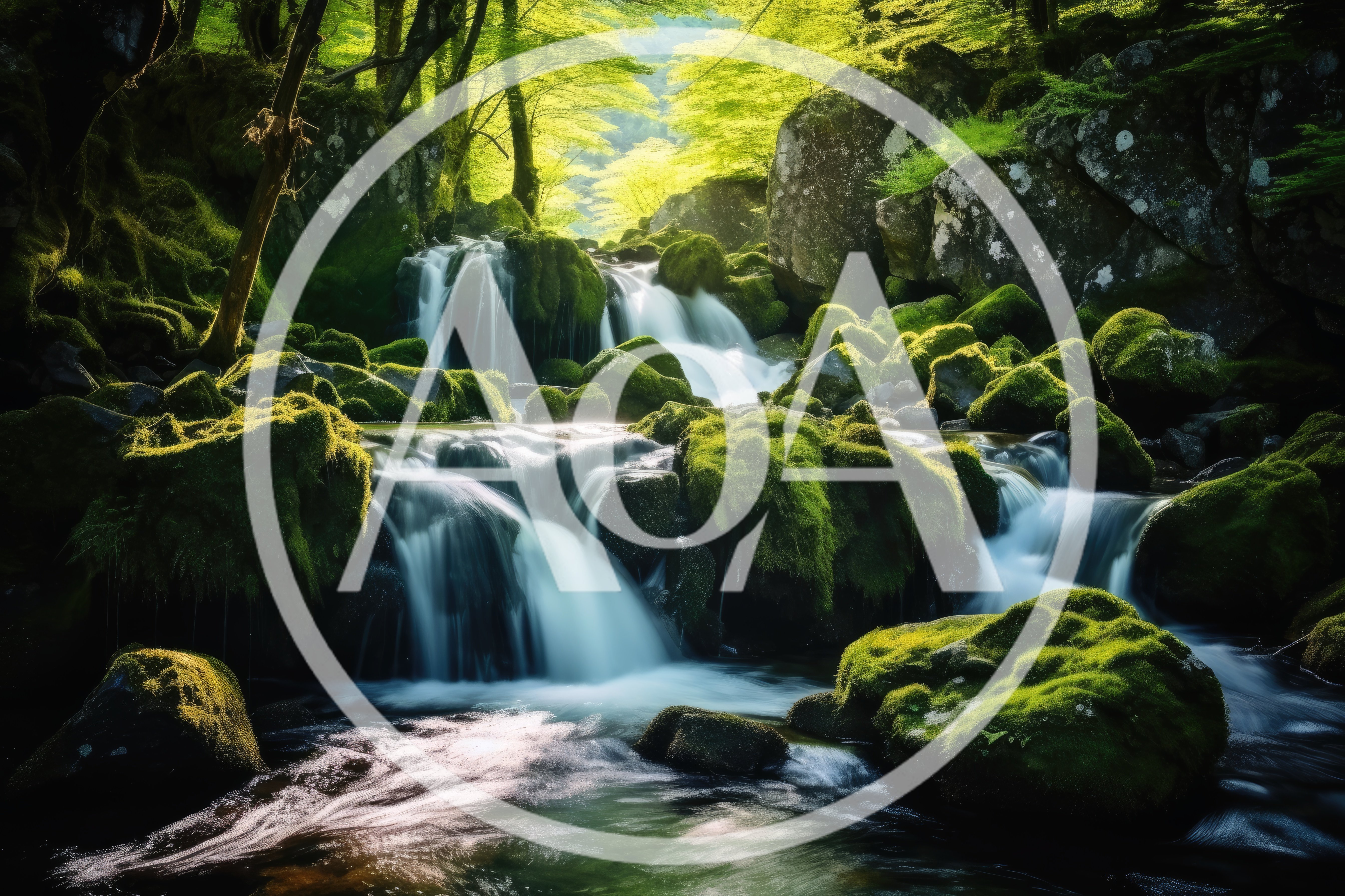Cascading Waterfall In A Lush Mossy Forest