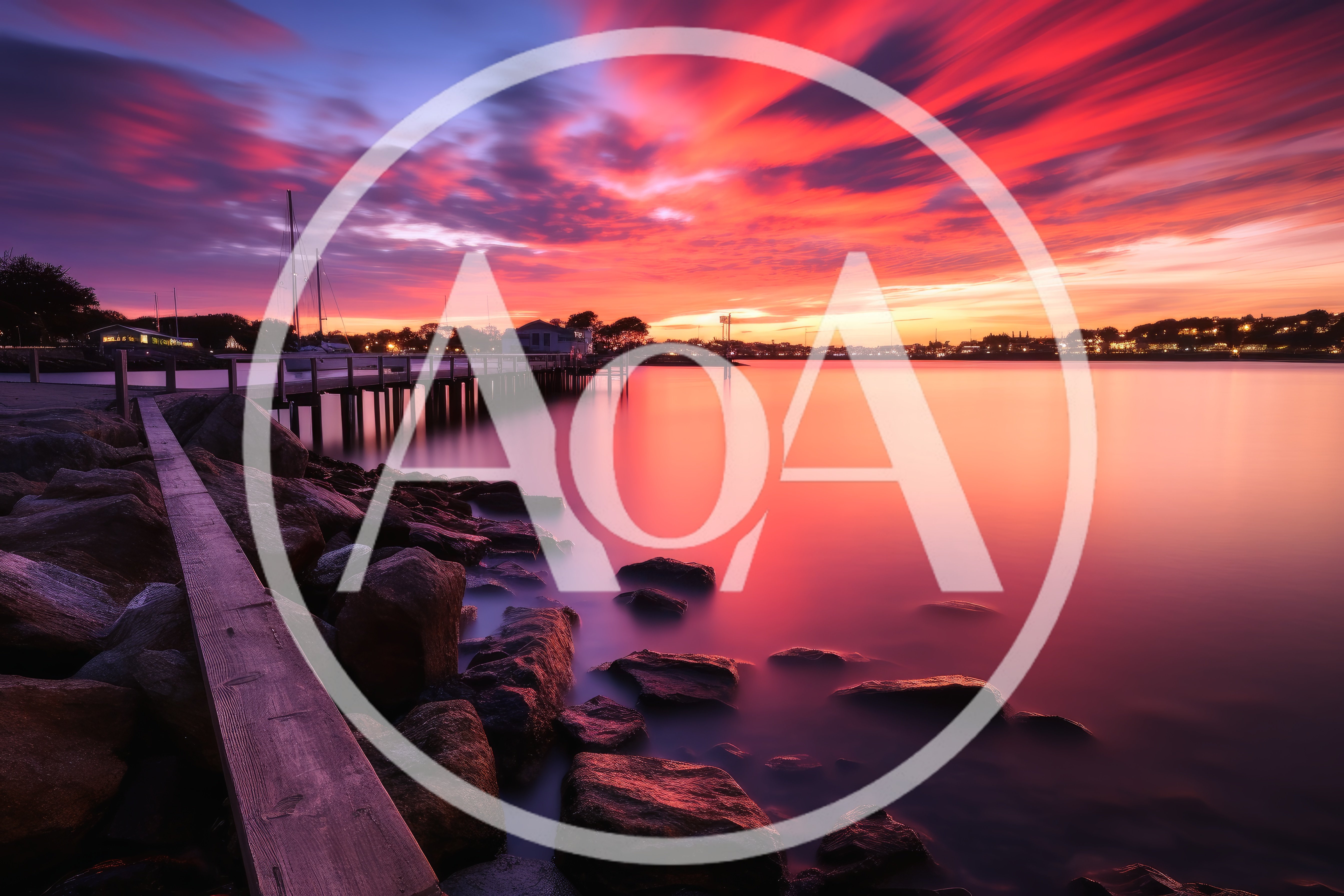 Vibrant Sunset Over A Calm Harbor Pier
