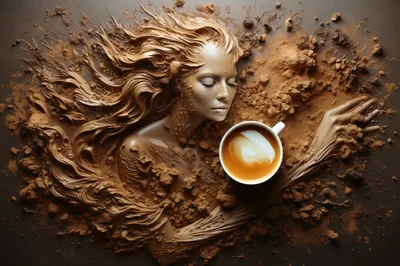 Surreal Sculpture Of A Woman Emerging From Coffee Grounds