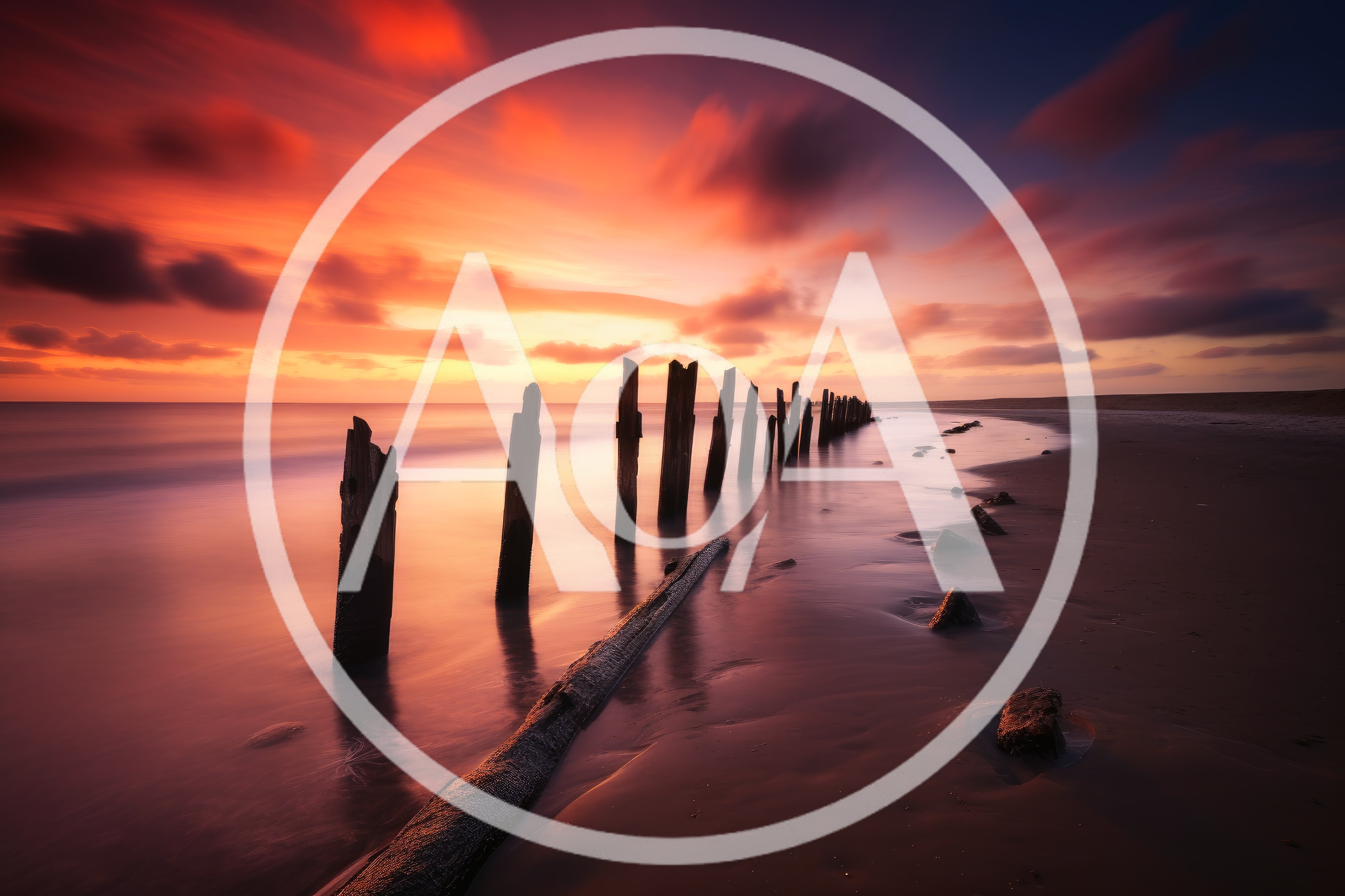 Wooden Groyne Posts On A Sandy Beach At Sunset