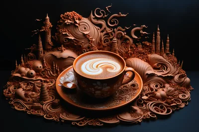 Surreal Coffee Cup With Intricate Clay Sculpted Landscape