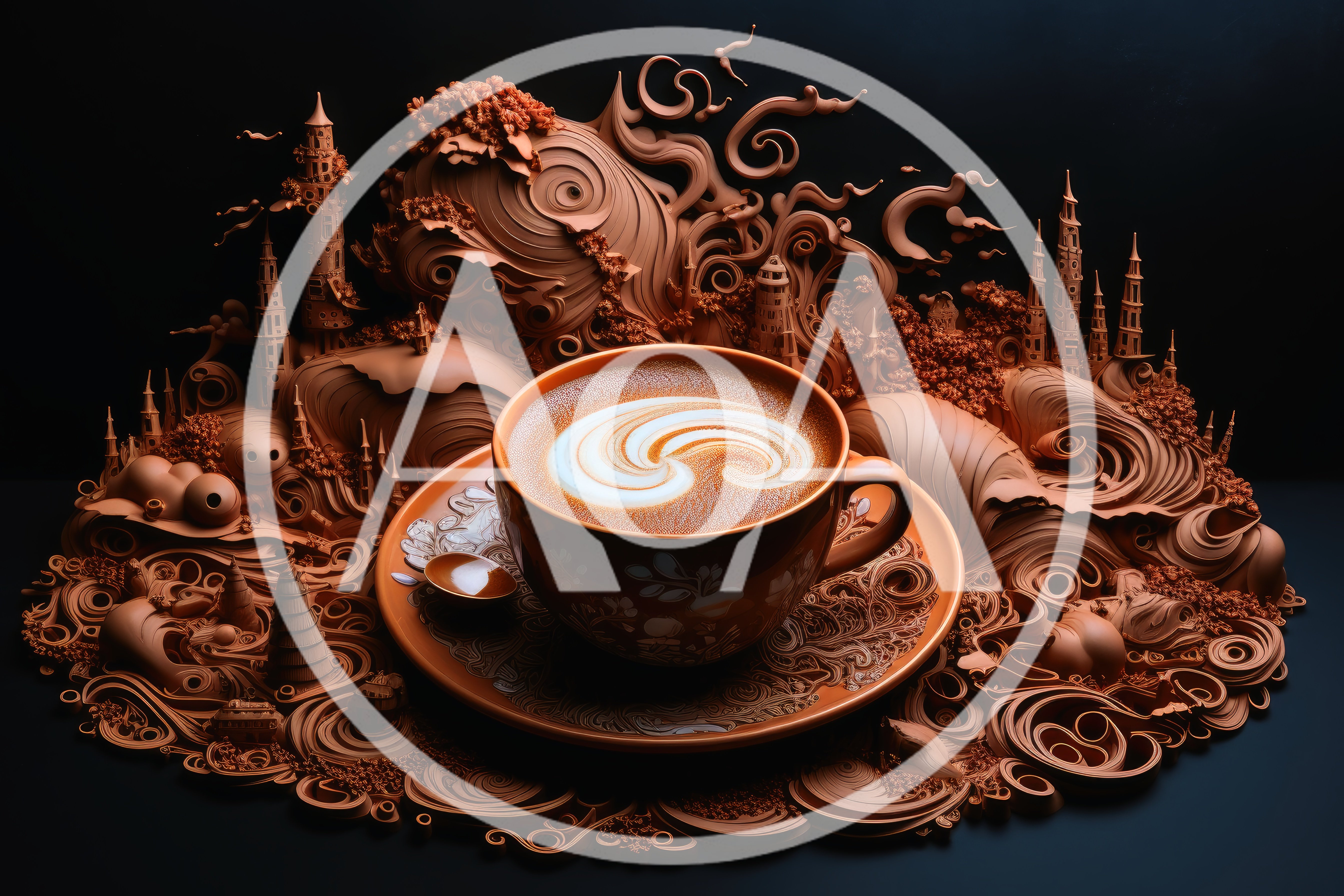 Surreal Coffee Cup With Intricate Clay Sculpted Landscape