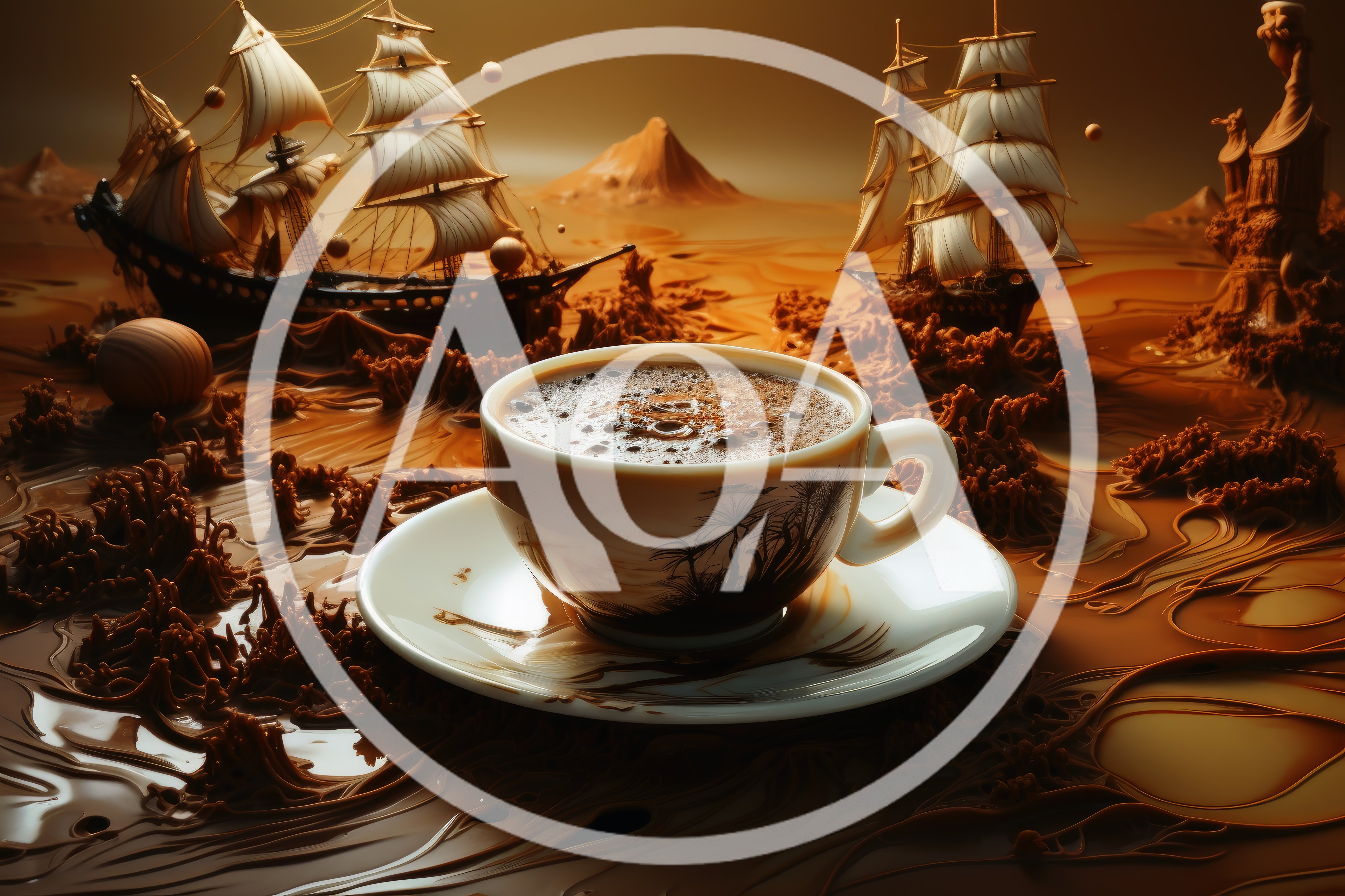 Surreal Coffee Cup With Miniature Sailing Ships