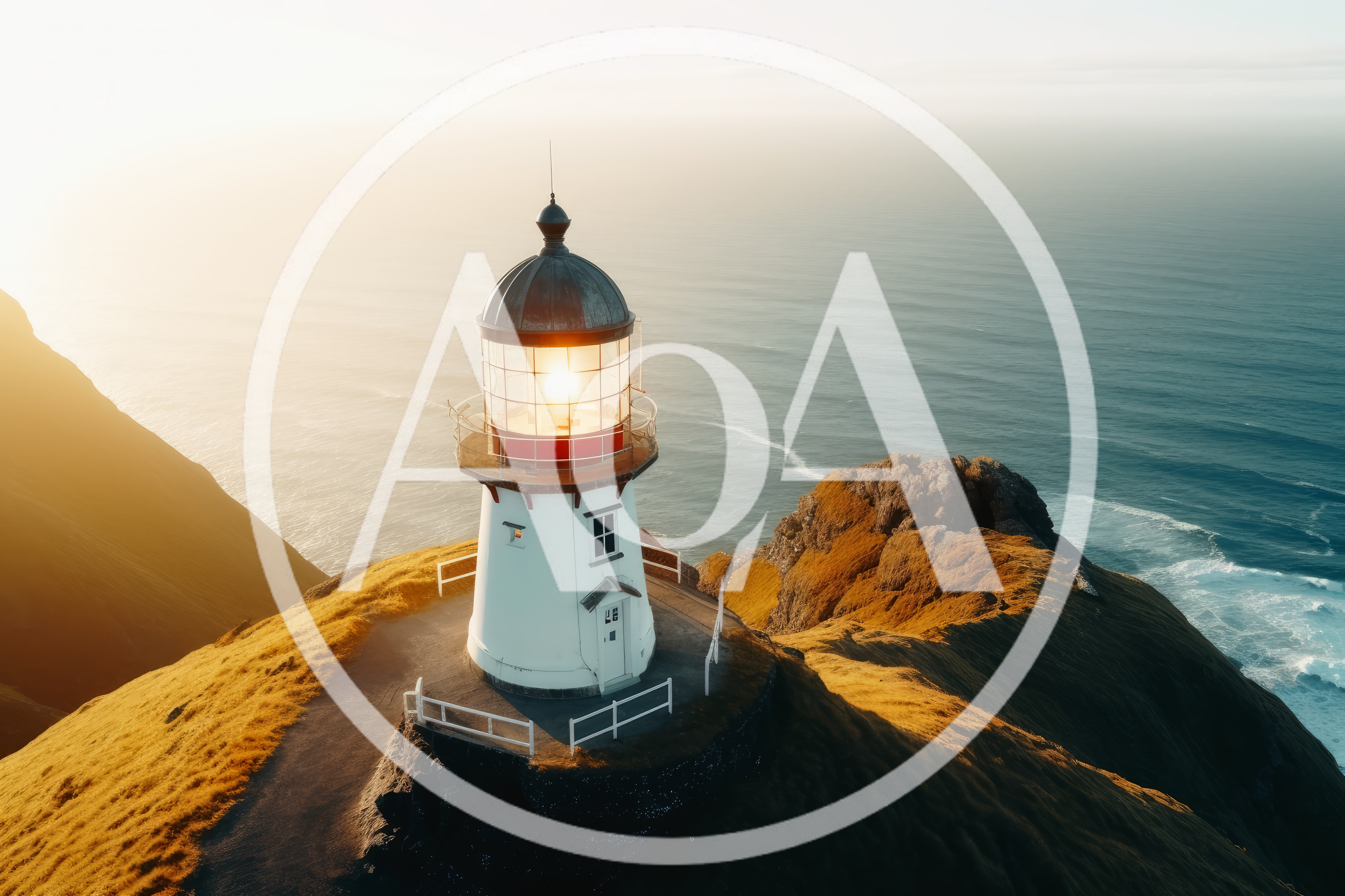 Aerial View Of Mykines Lighthouse At Sunset
