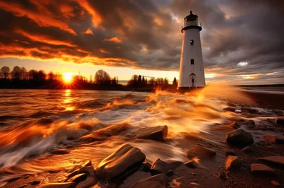 Lighthouse Standing Against A Dramatic Golden Sunset