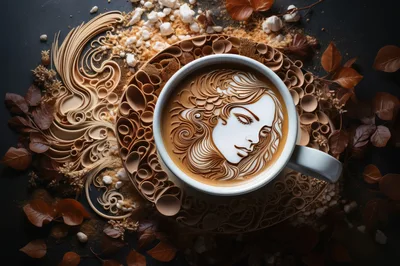 Artistic Latte Art Portrait In A Coffee Cup