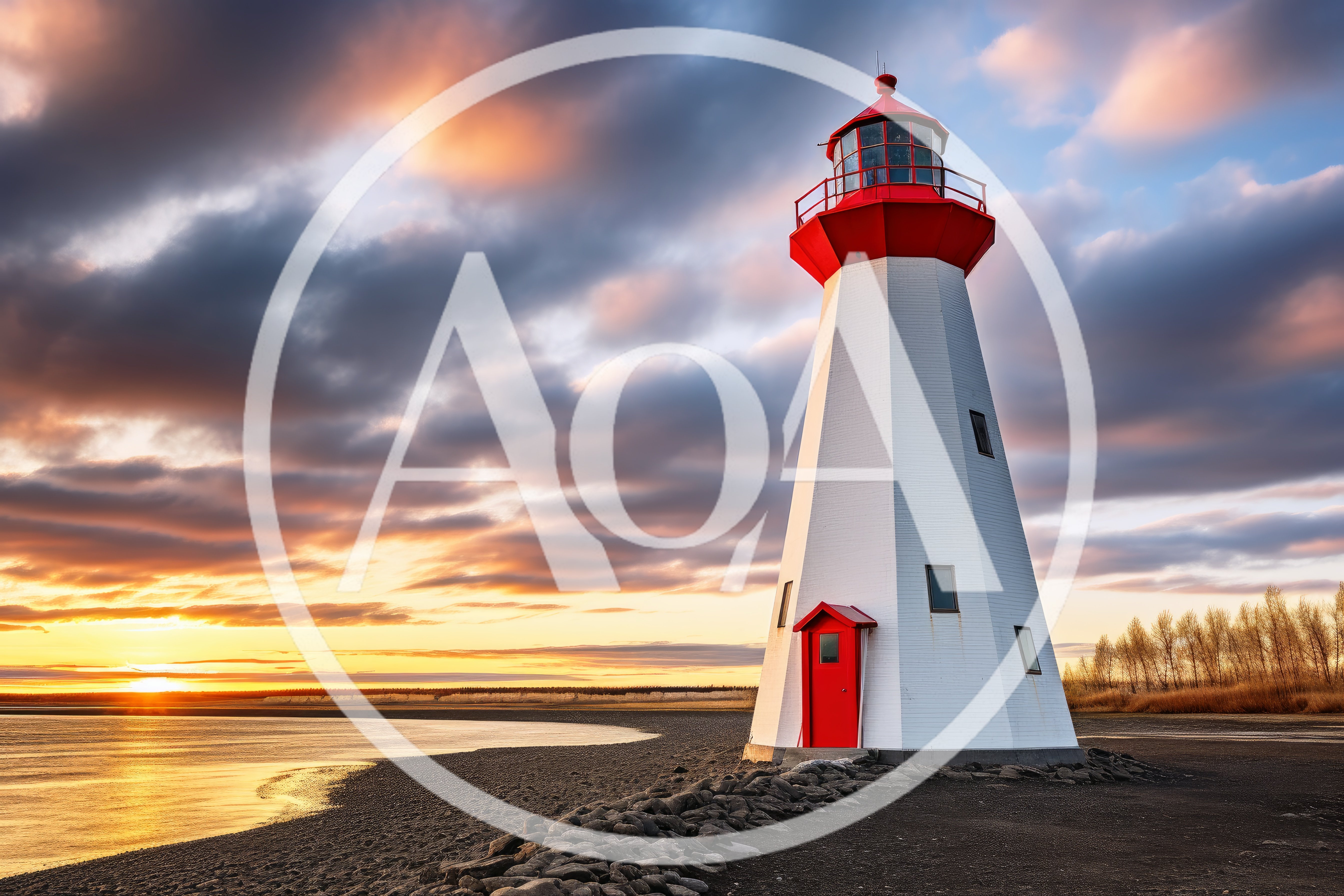 Scenic Lighthouse At Sunset On A Rocky Shoreline