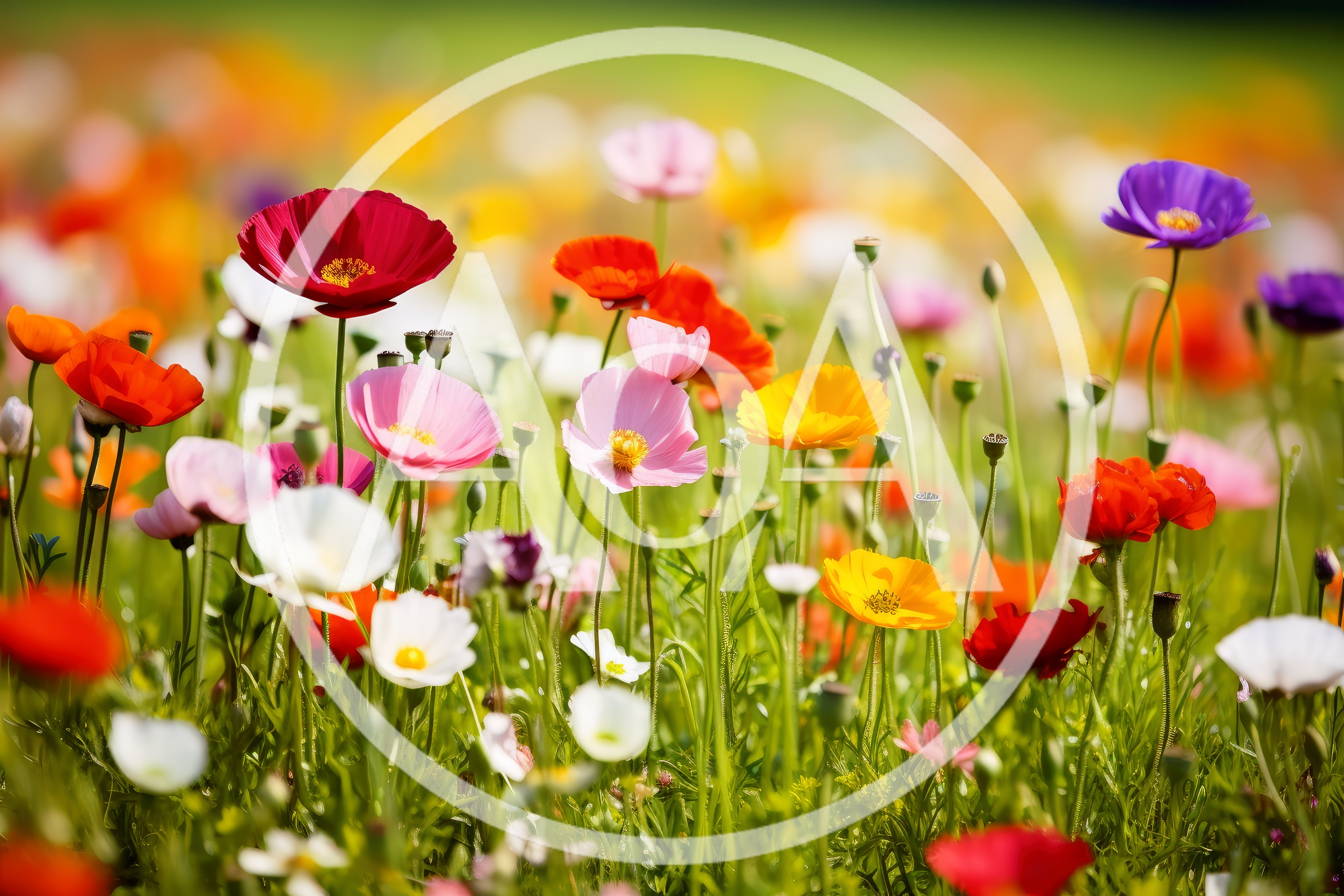Vibrant Field Of Colorful Wild Poppies In Spring