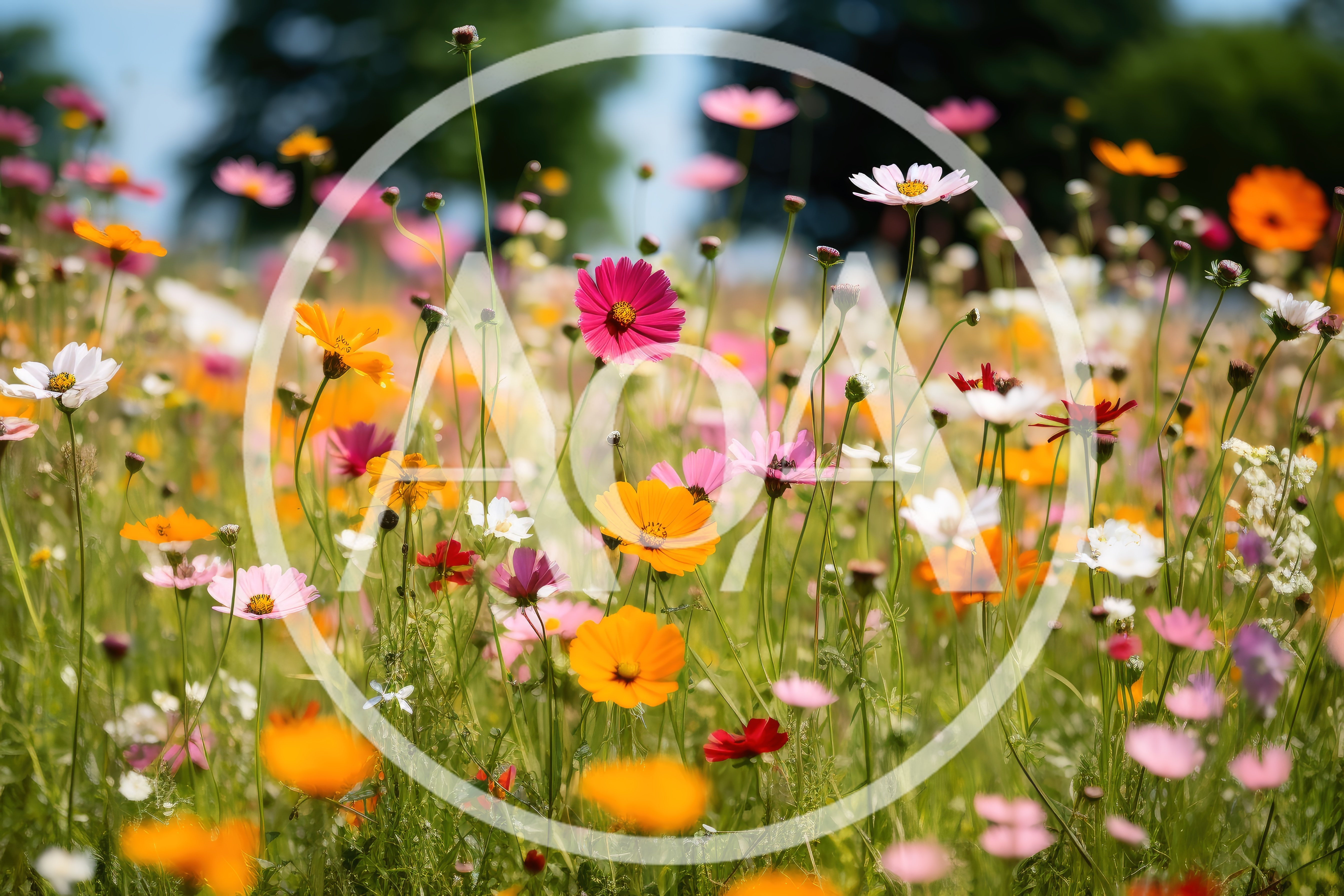 Vibrant Wildflower Meadow With Colorful Cosmos Flowers
