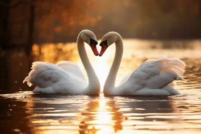 Two Mute Swans Forming A Heart Shape On Water