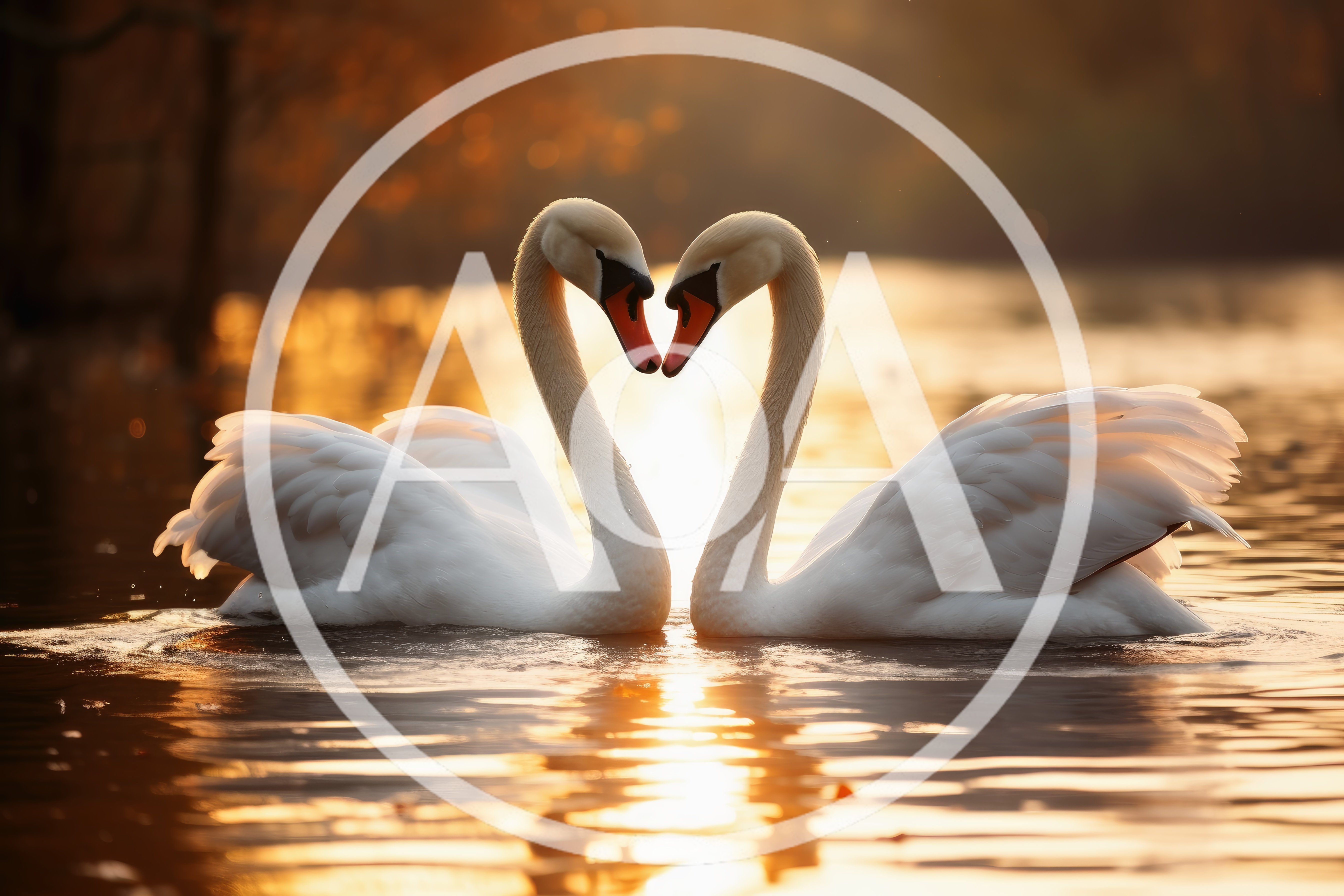 Two Mute Swans Forming A Heart Shape On Water
