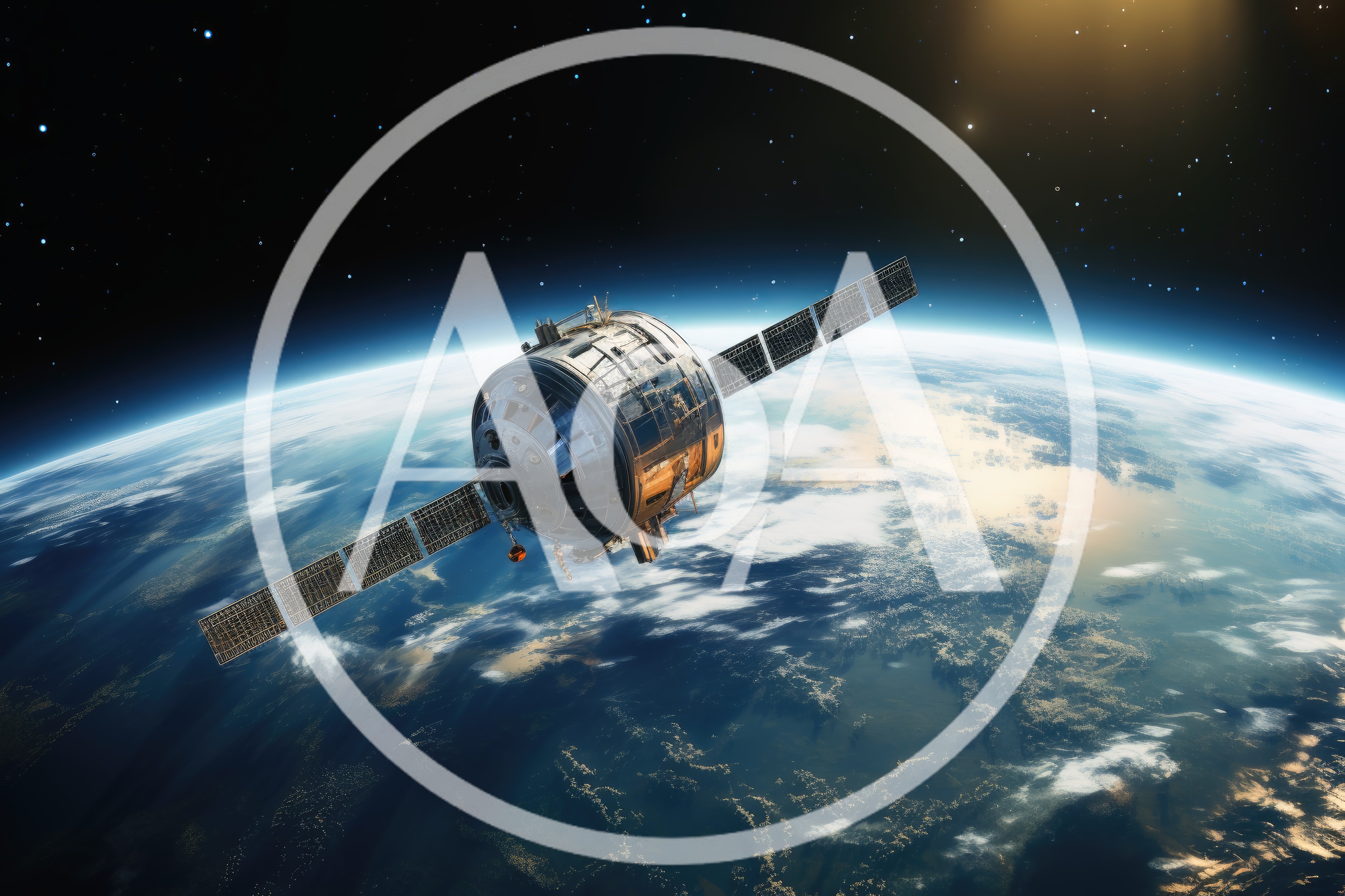 Satellite Orbiting Above Earth In Outer Space