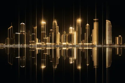 Illuminated Dubai Skyline With Vertical Light Streaks