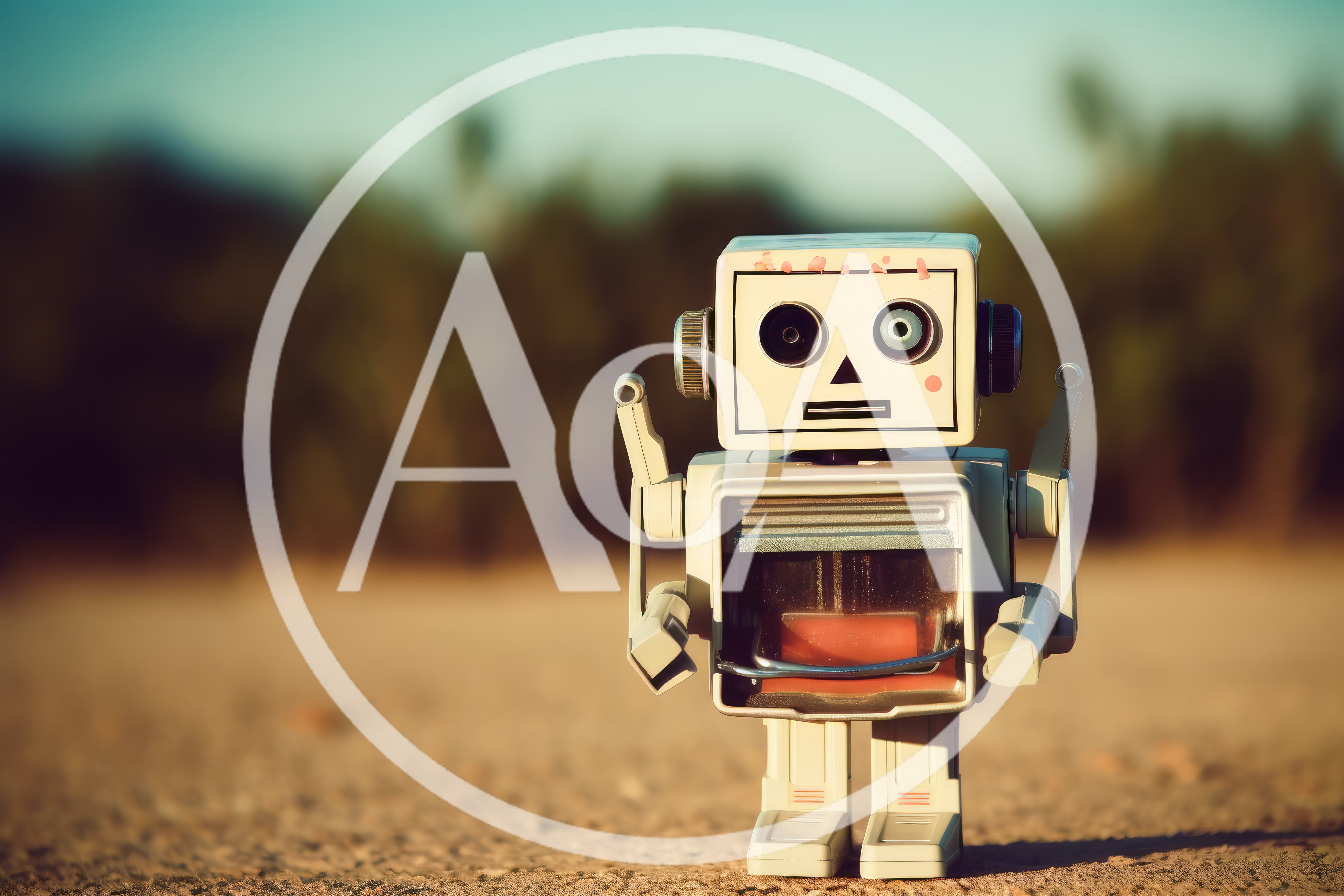Vintage Toy Robot Standing On Sandy Ground
