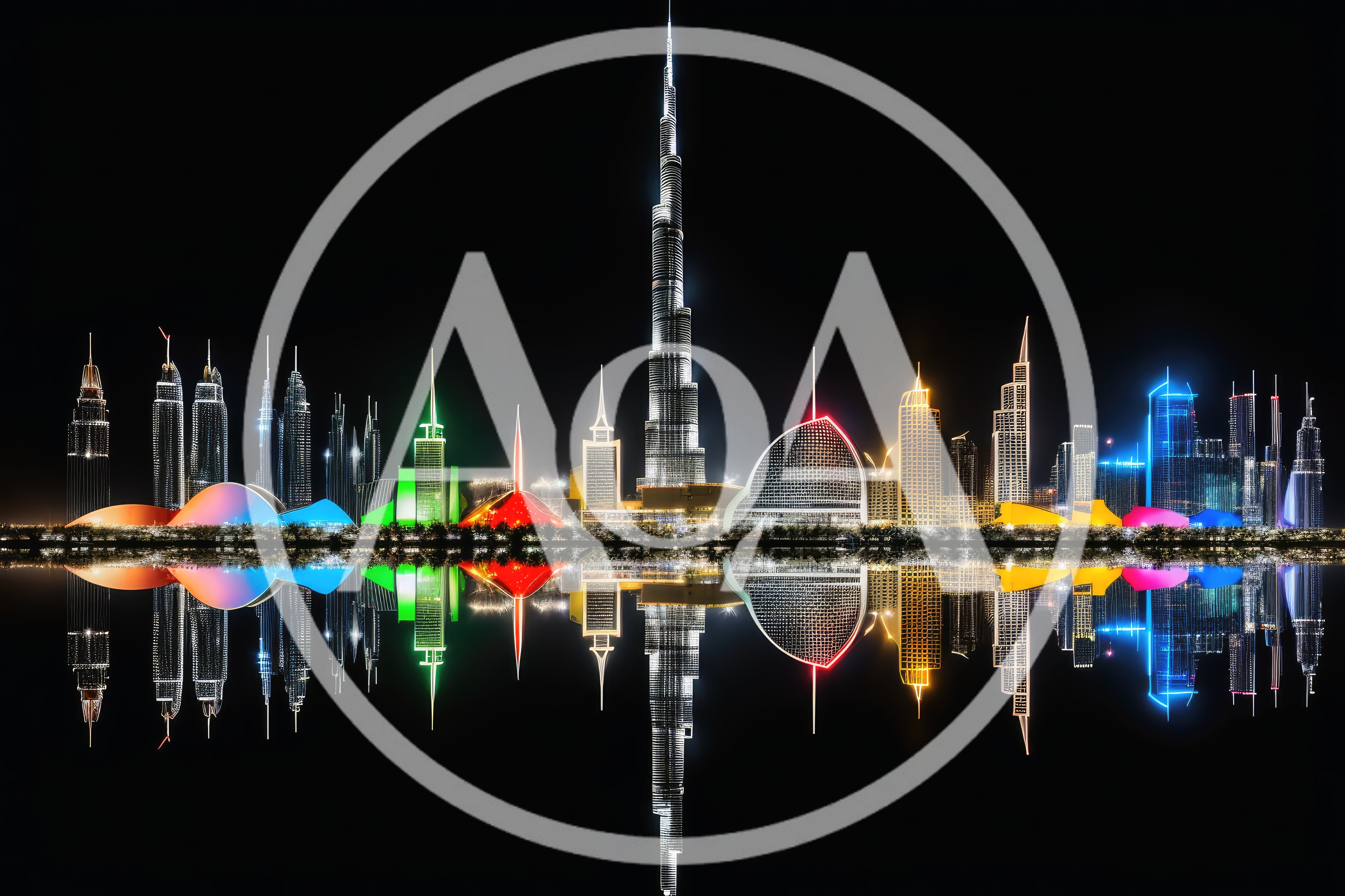 Illuminated Dubai Skyline With Vibrant Architectural Reflections