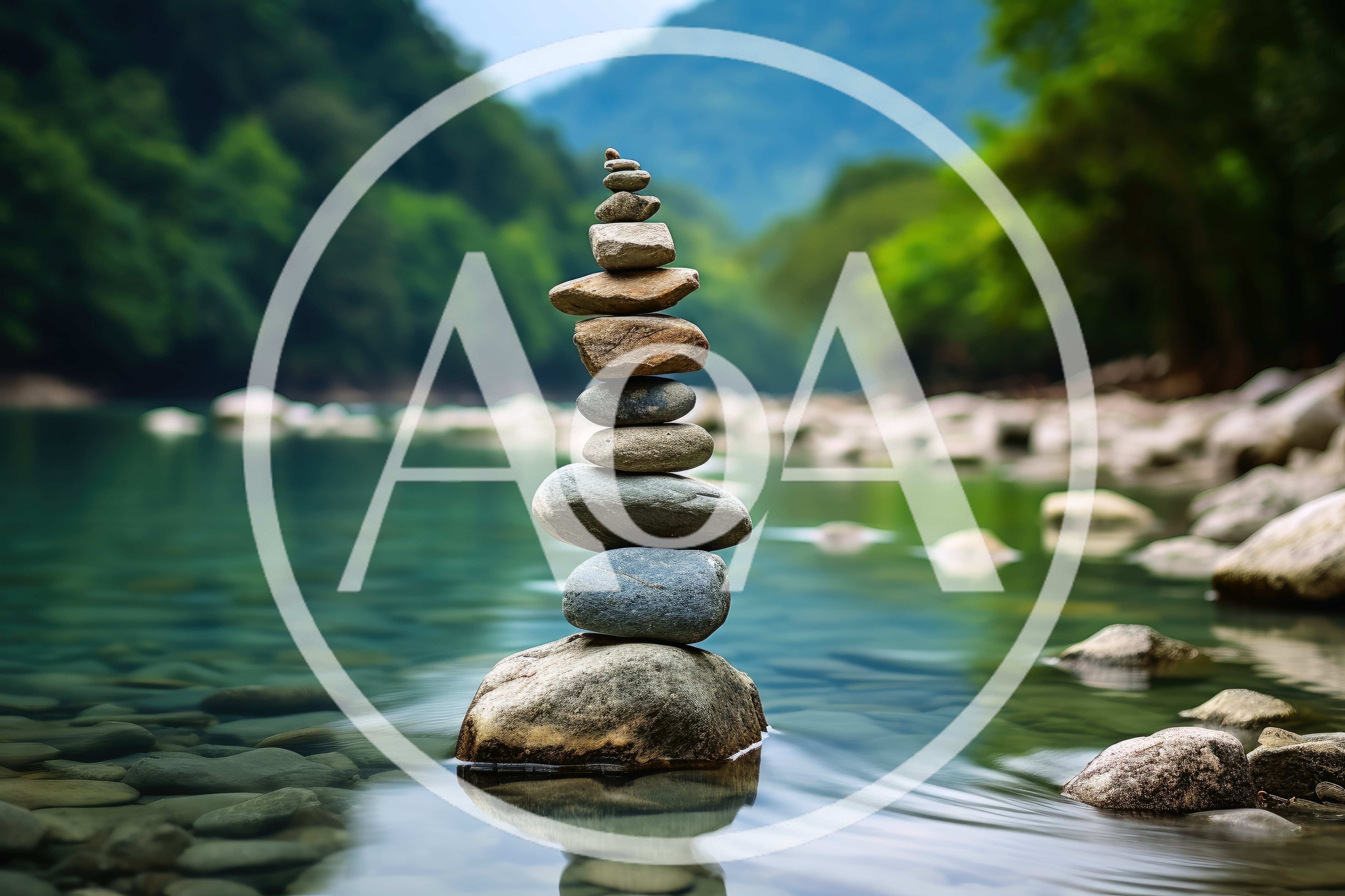 Balanced Stone Stack In A Serene River