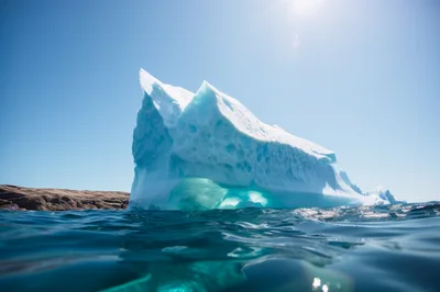 Large Blue Iceberg Floating In Arctic Ocean
