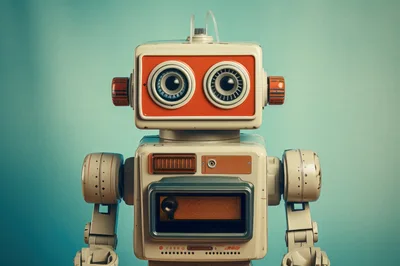 Vintage Style Robot Portrait With Orange Faceplate