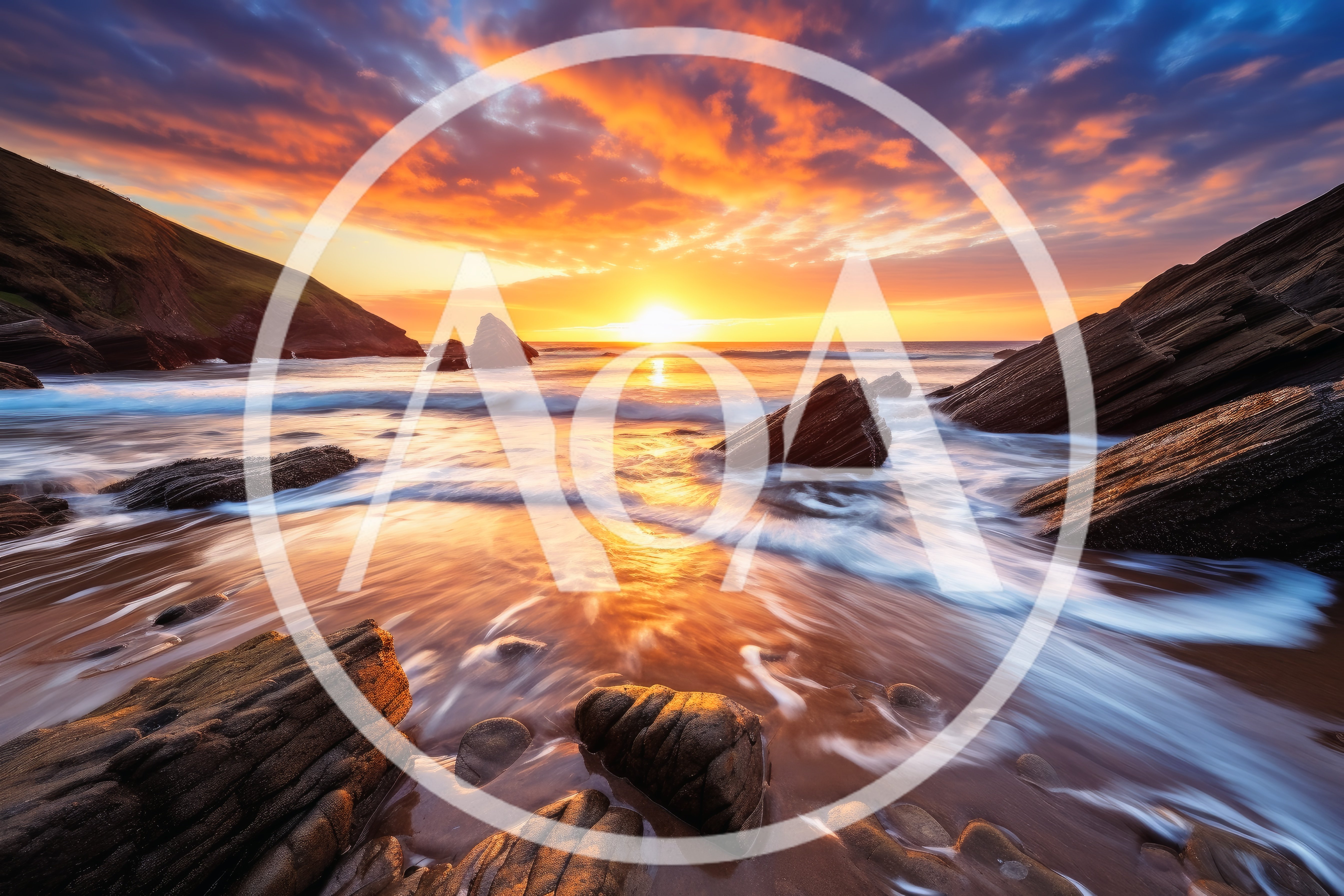 Dramatic Sunset Over Rocky Coastal Beach