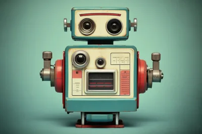 Vintage Retro Style Toy Robot Portrait