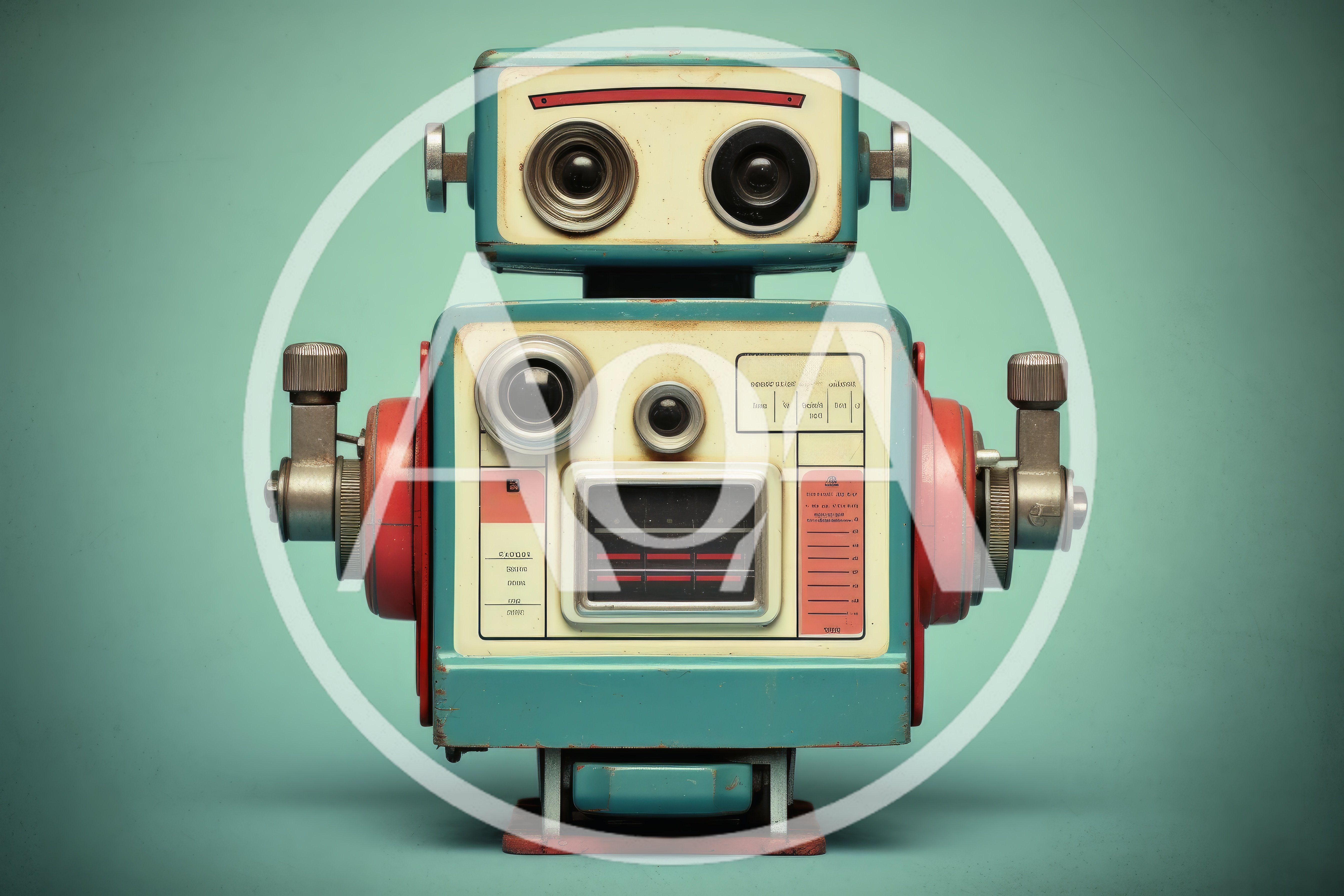 Vintage Retro Style Toy Robot Portrait