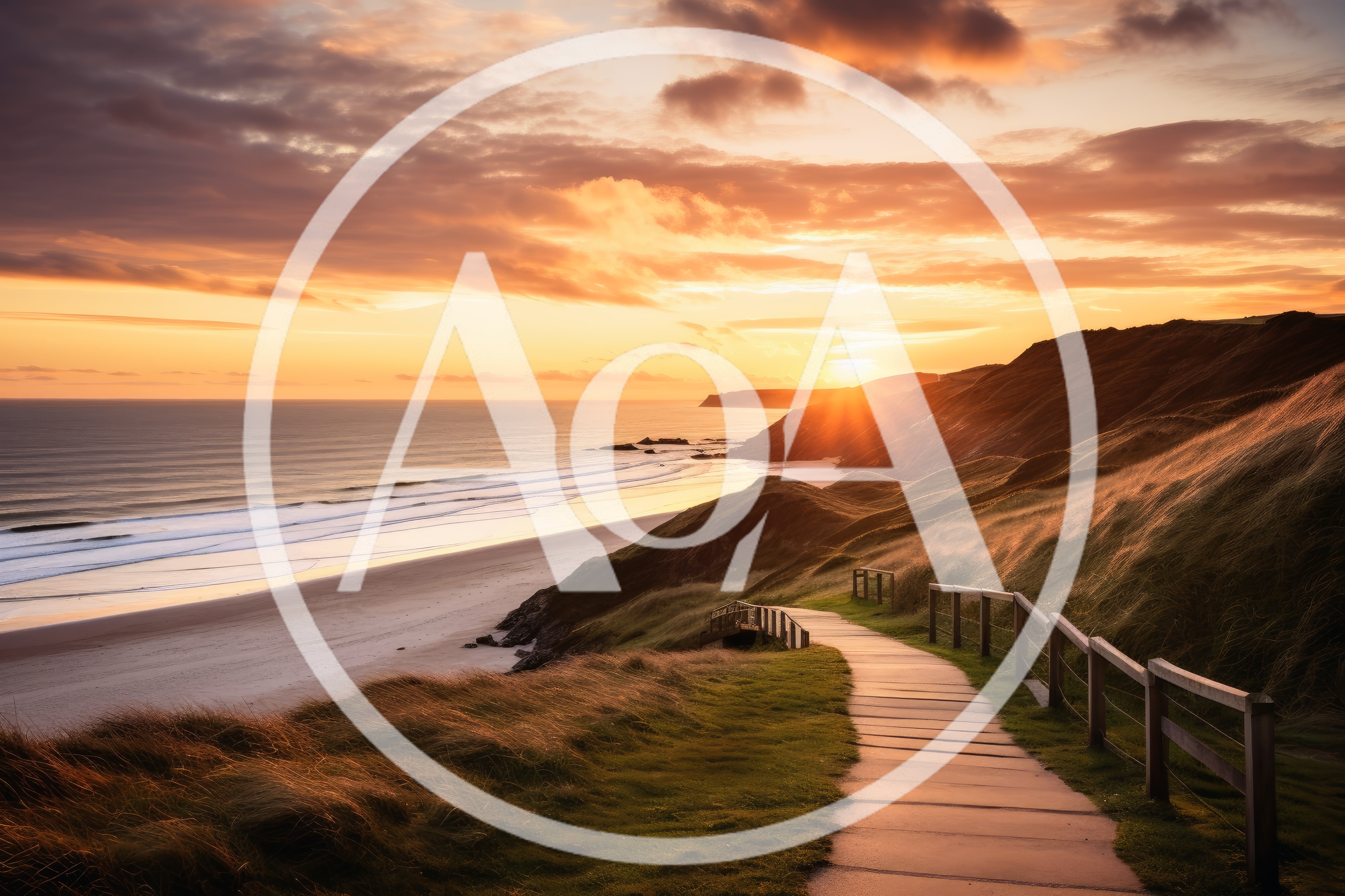 Scenic Coastal Boardwalk Overlooking Sandy Beach At Sunset