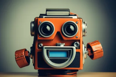 Vintage Orange Camera Robot Character