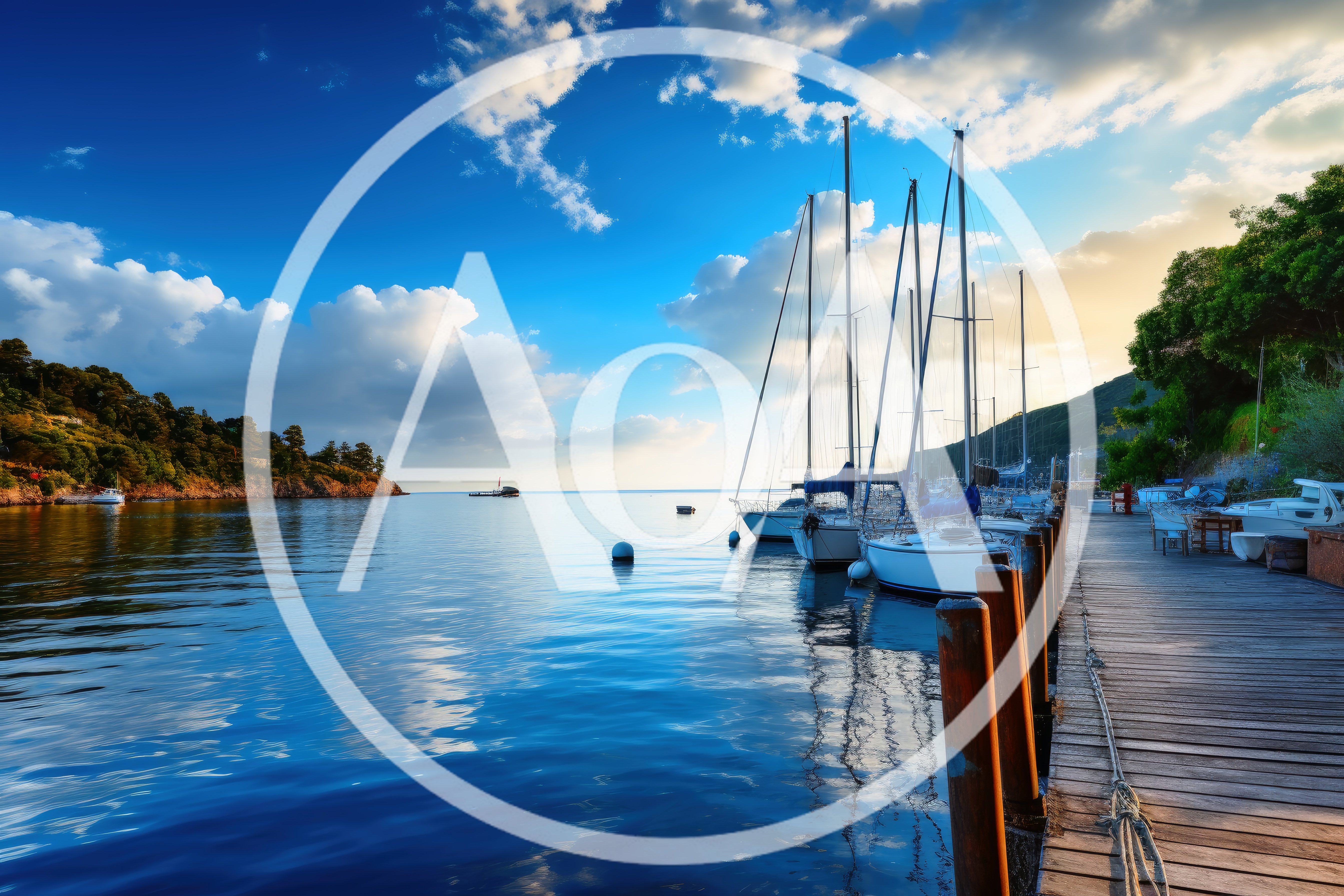 Sailboats Moored At A Wooden Pier In A Scenic Bay
