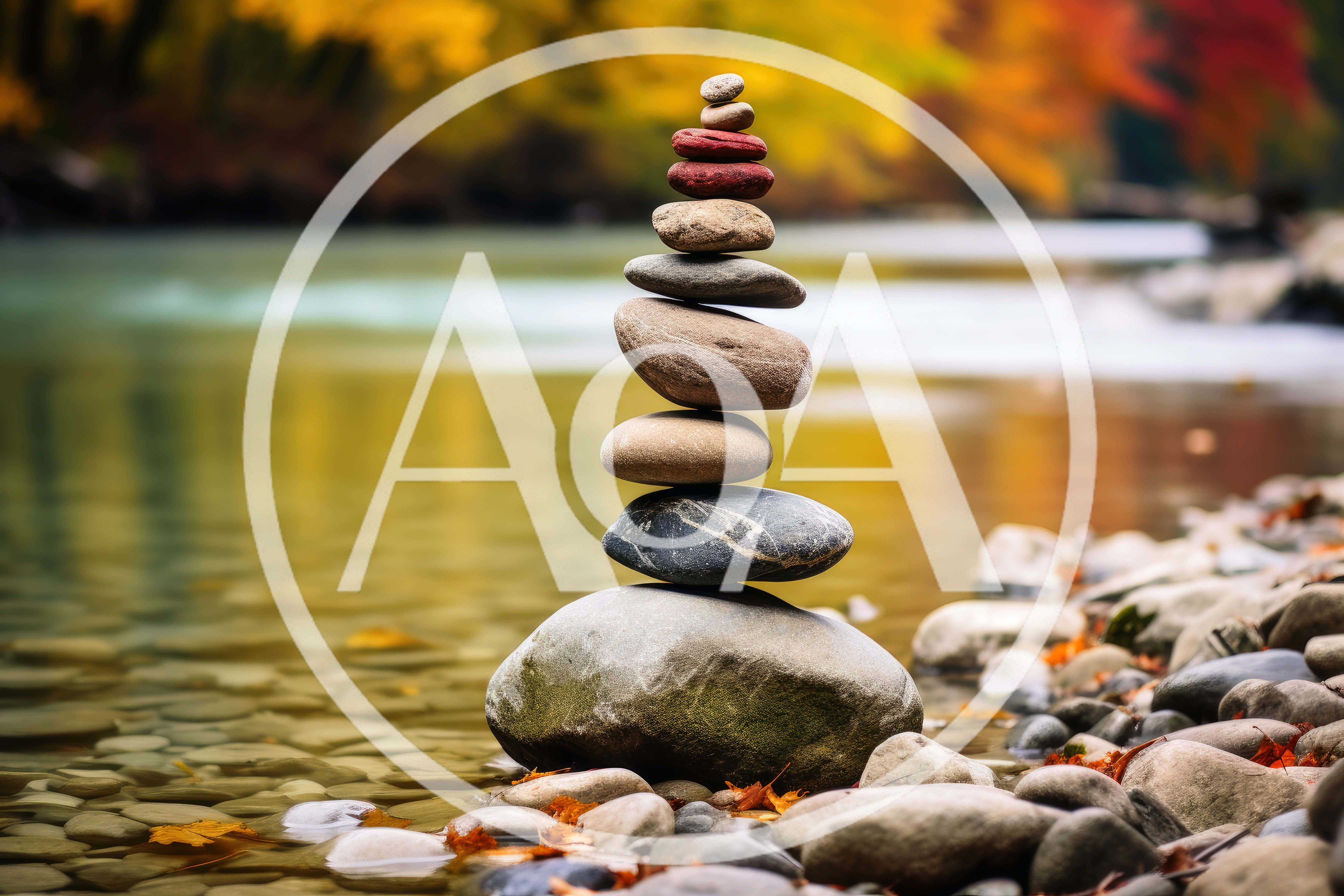 Balanced Stone Stack Beside A Flowing River