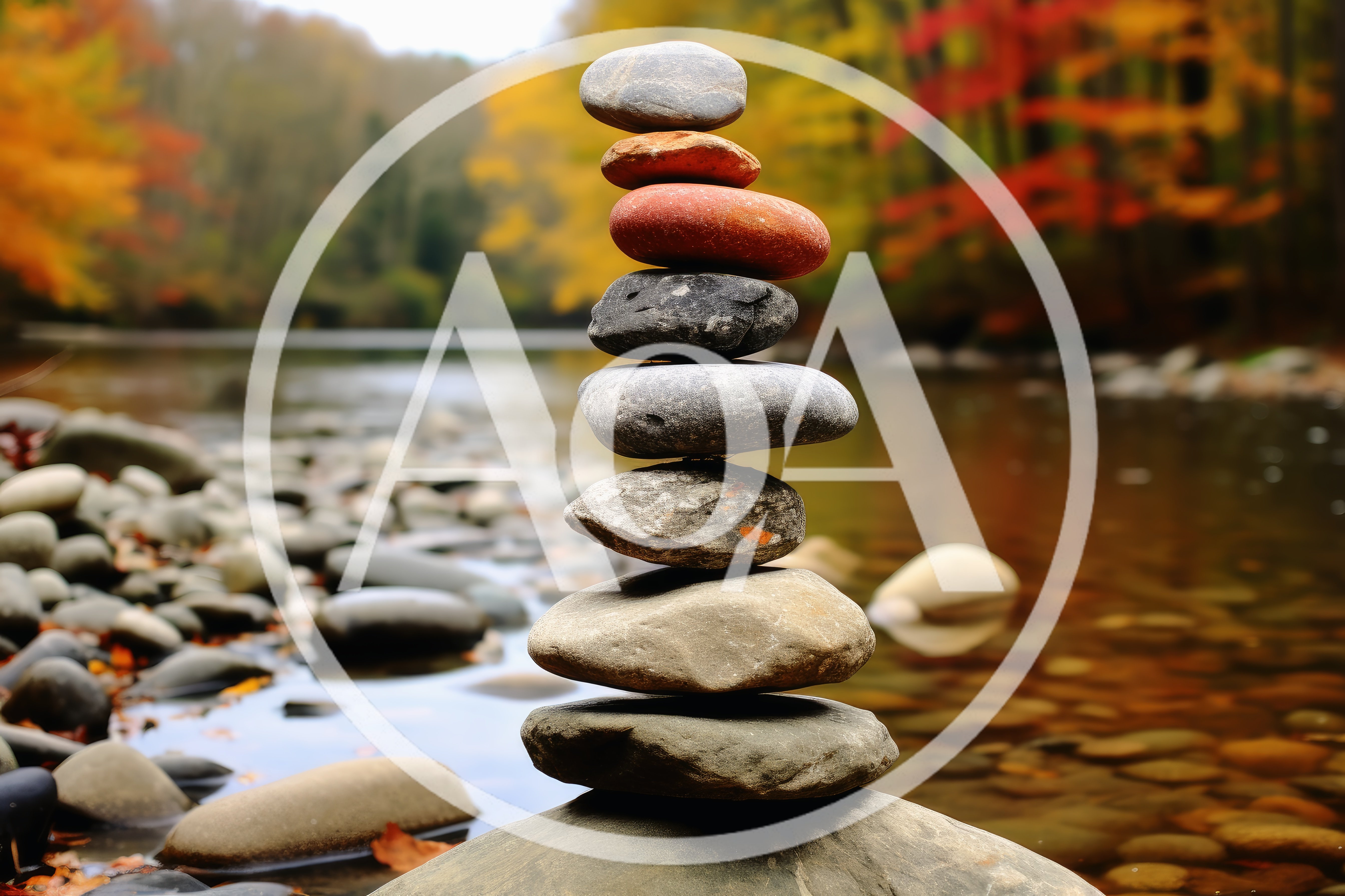 Stacked Stones Balancing On A River Bank