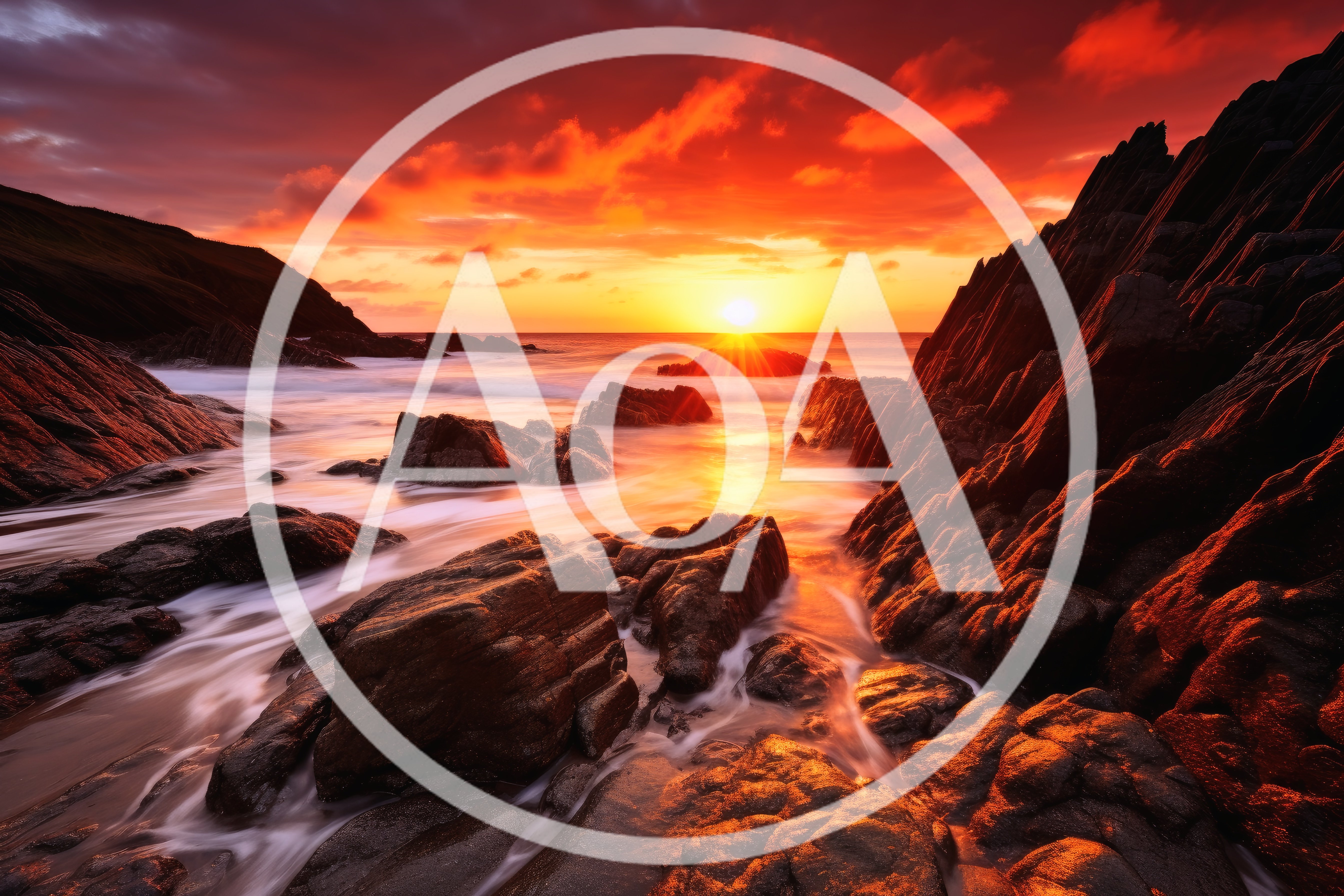 Dramatic Sunset Over Rugged Coastal Rocks
