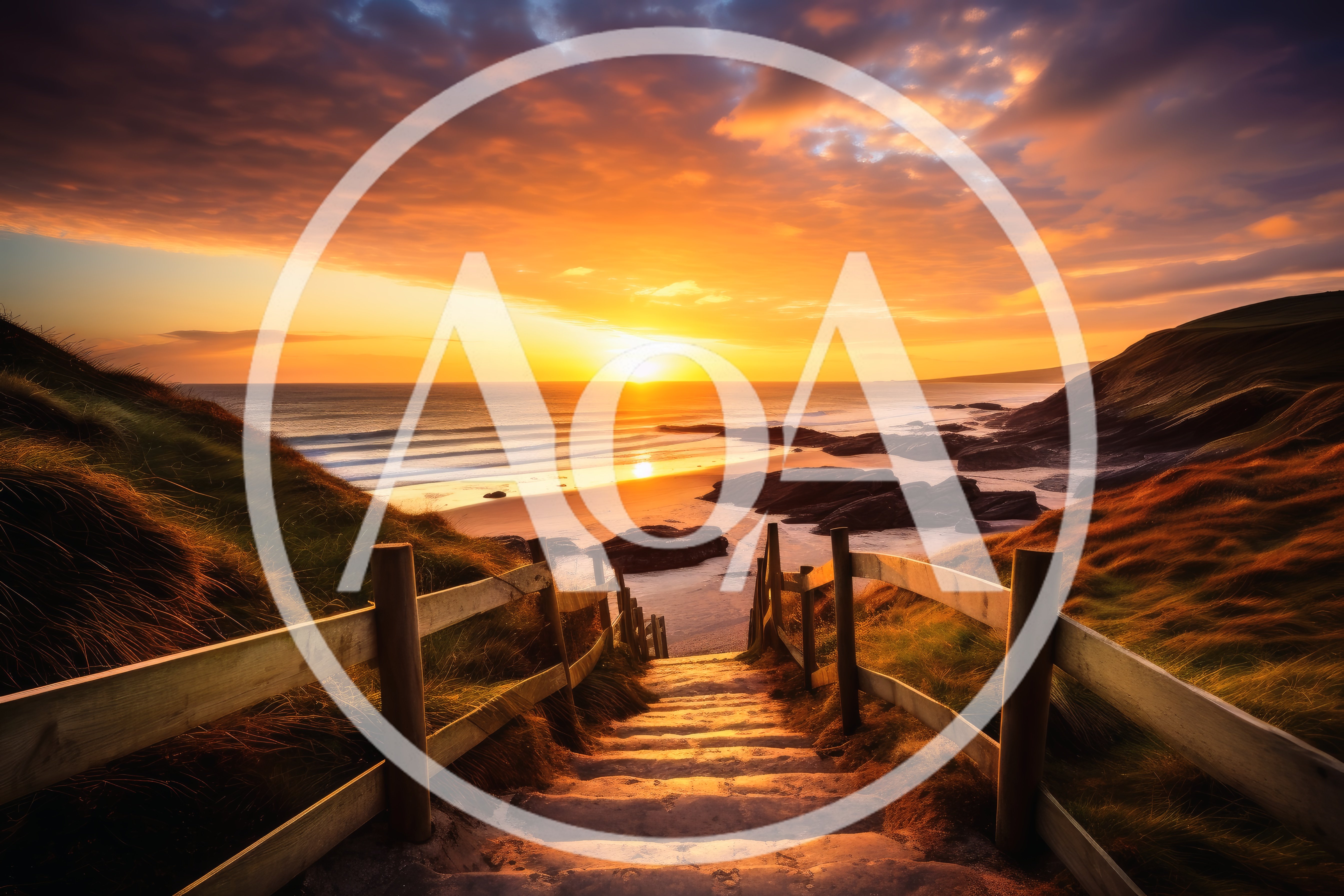Wooden Staircase Leading To A Scenic Coastal Beach Sunset